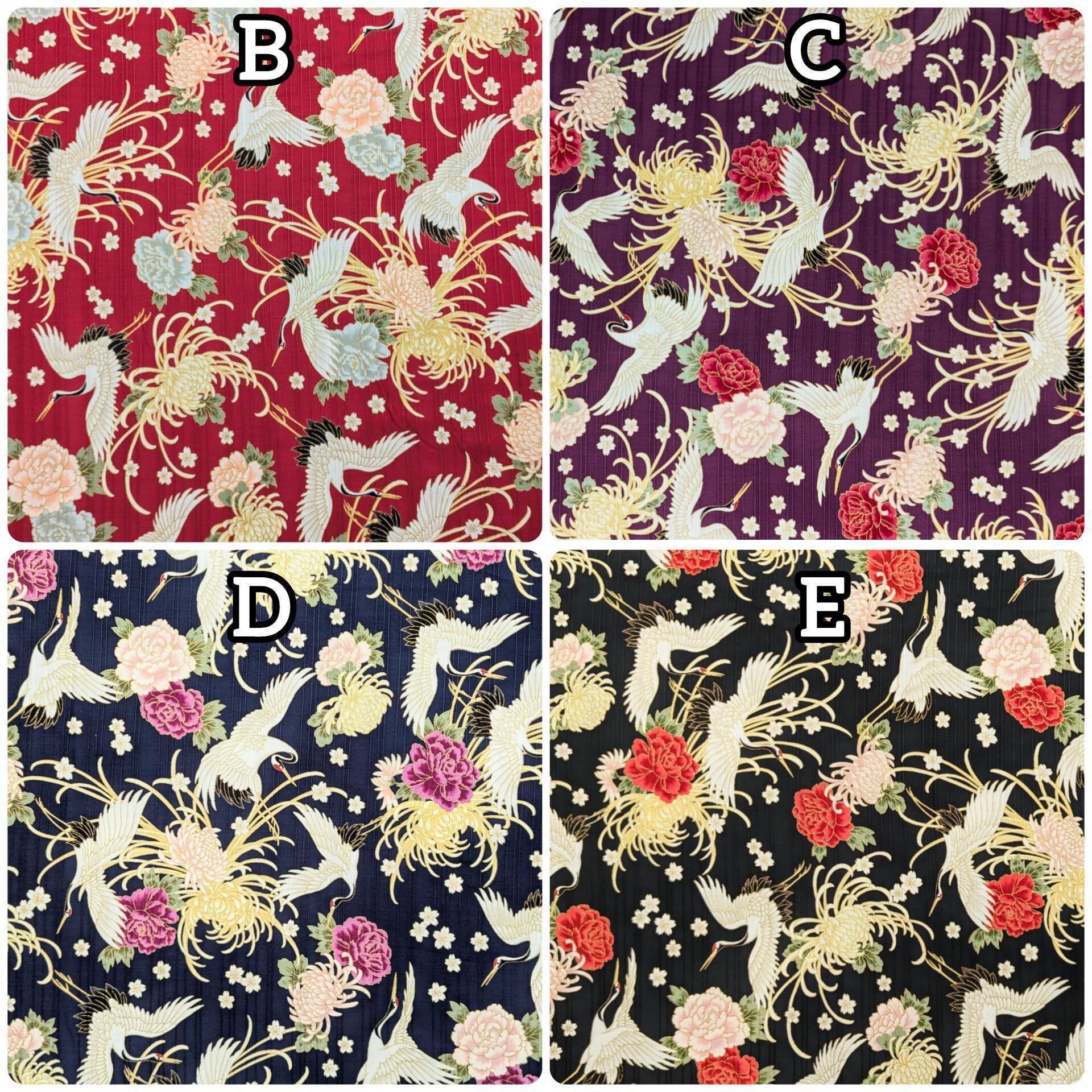 Cosmo - Cranes and Flowers Cotton Shantung - Blue