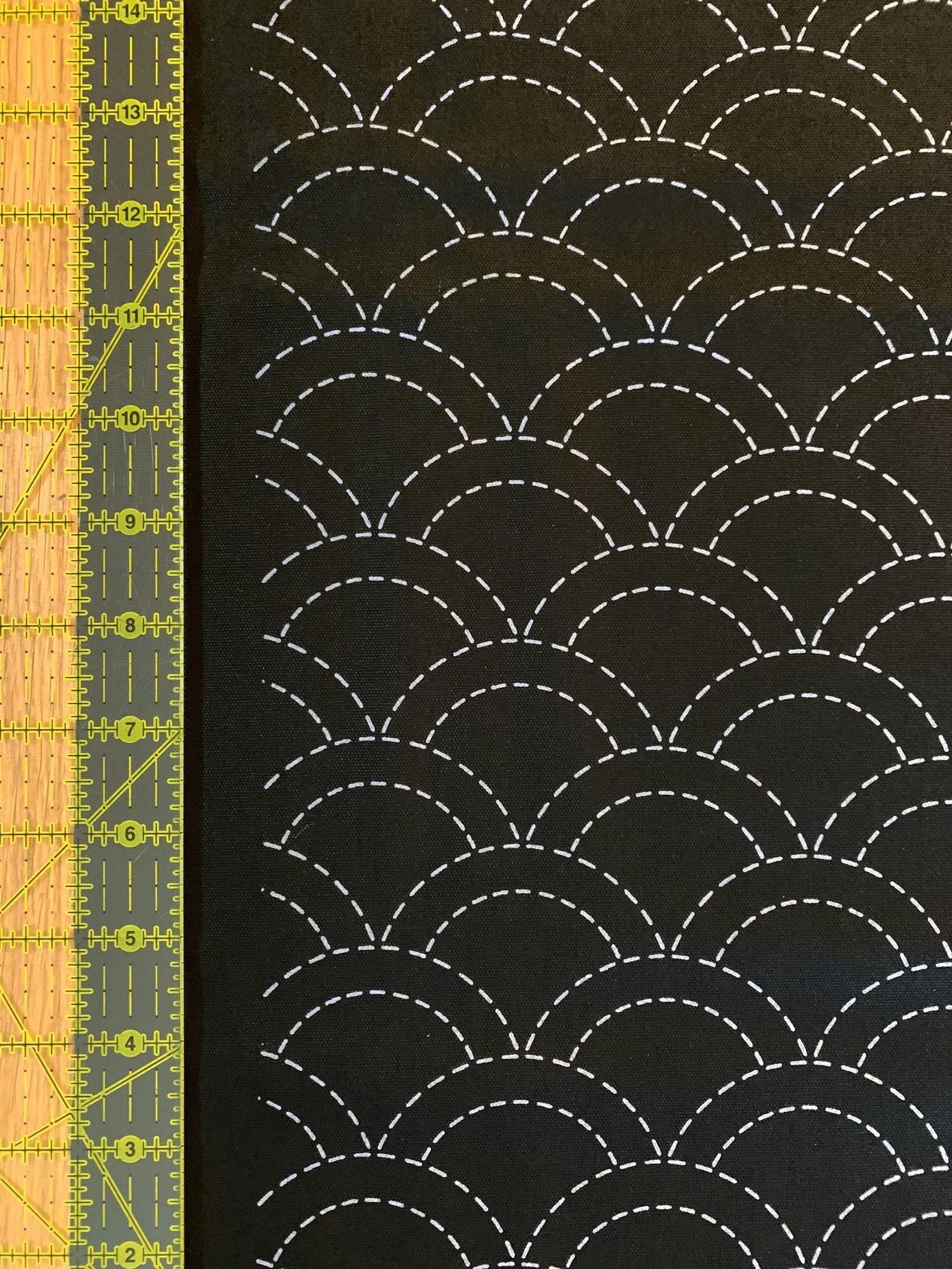 Olympus - Waves Pre-Printed Sashiko Cotton Fabric - Black