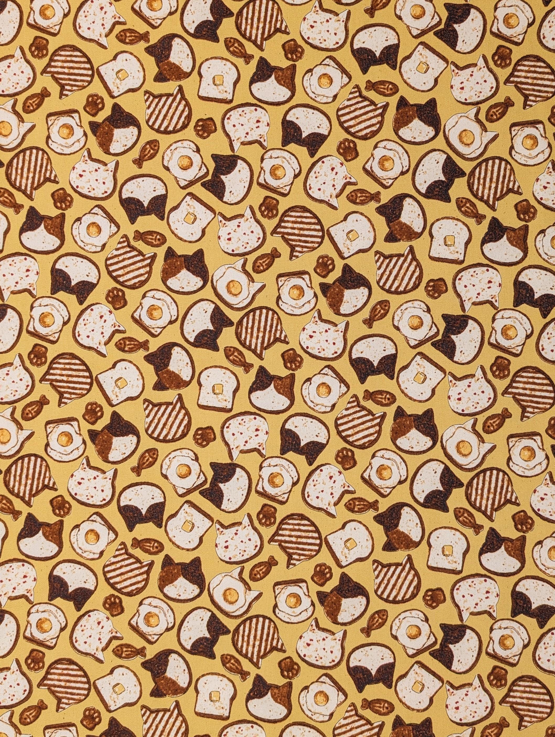 Kokka - Cat Toast Cotton Light Oxford - Yellow