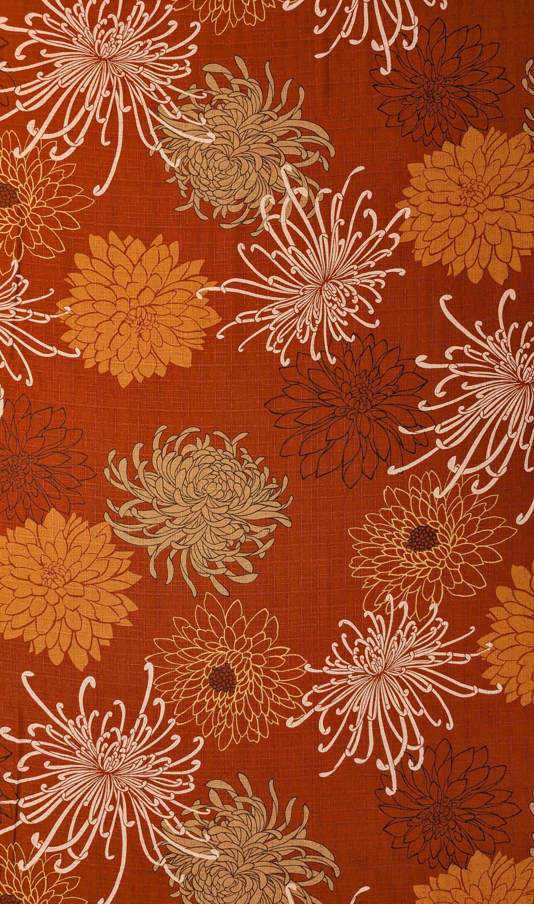 Kobayashi - Mixed Traditional Flowers Cotton Dobby - Orange