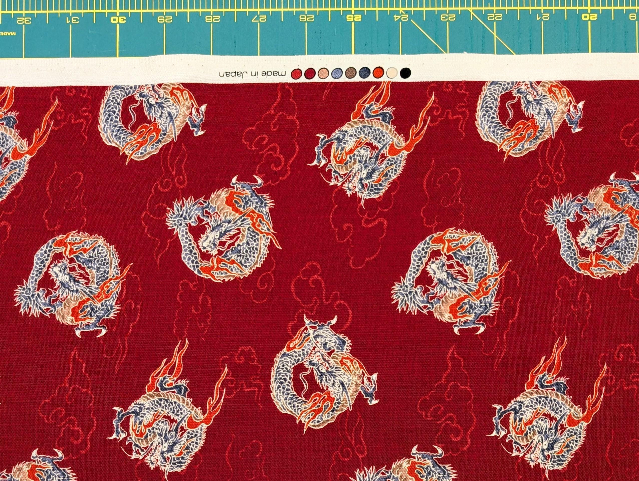 Hishiei - Circling Dragons Cotton Fabric - Red