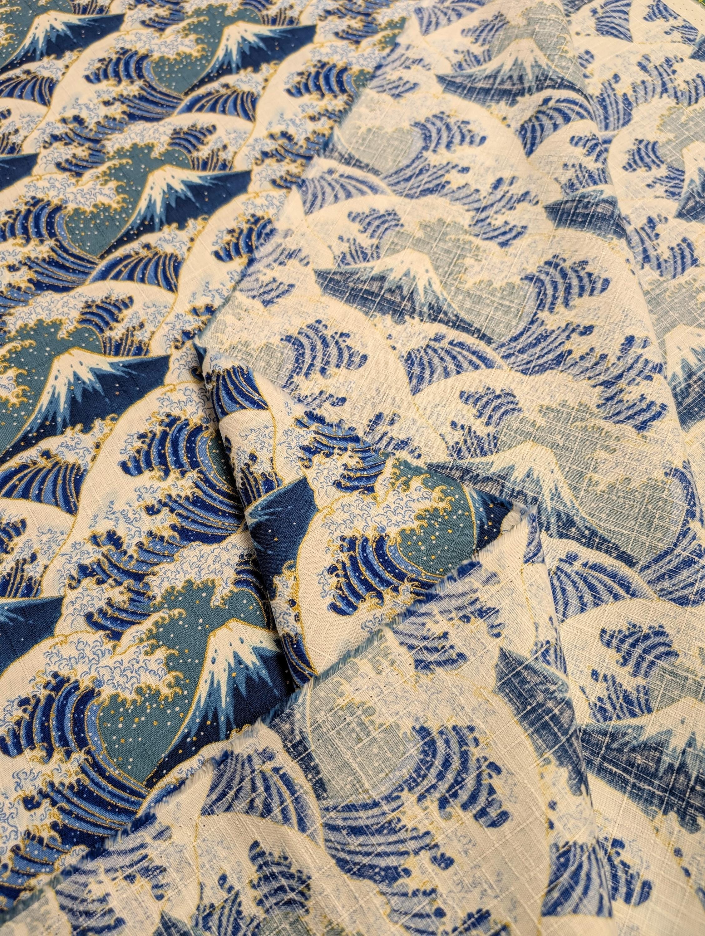 Cosmo - Golden Fuji Waves Cotton Dobby - White and Blue