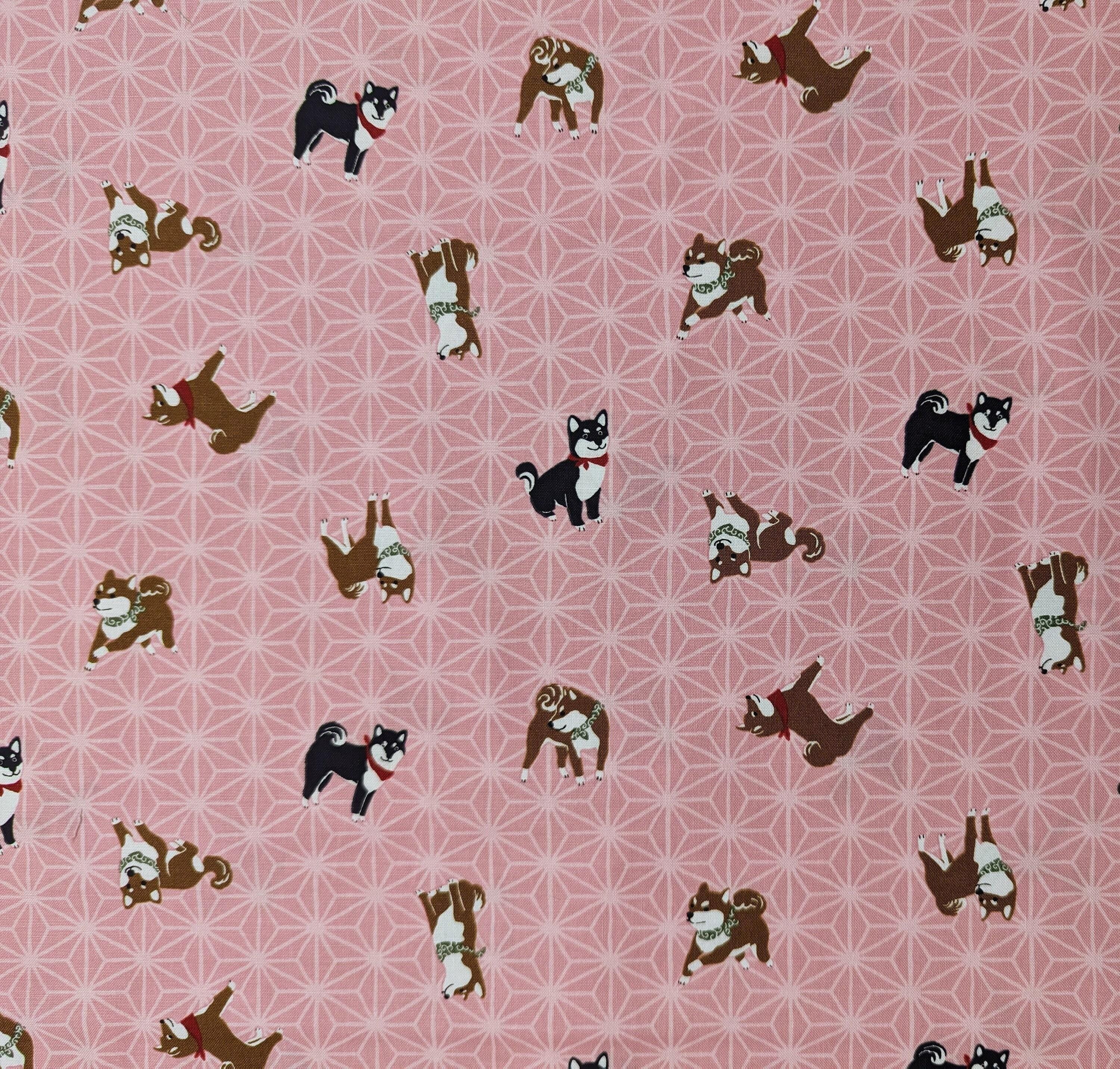 Hishiei - Asanoha Shibas Cotton Fabric - Pink