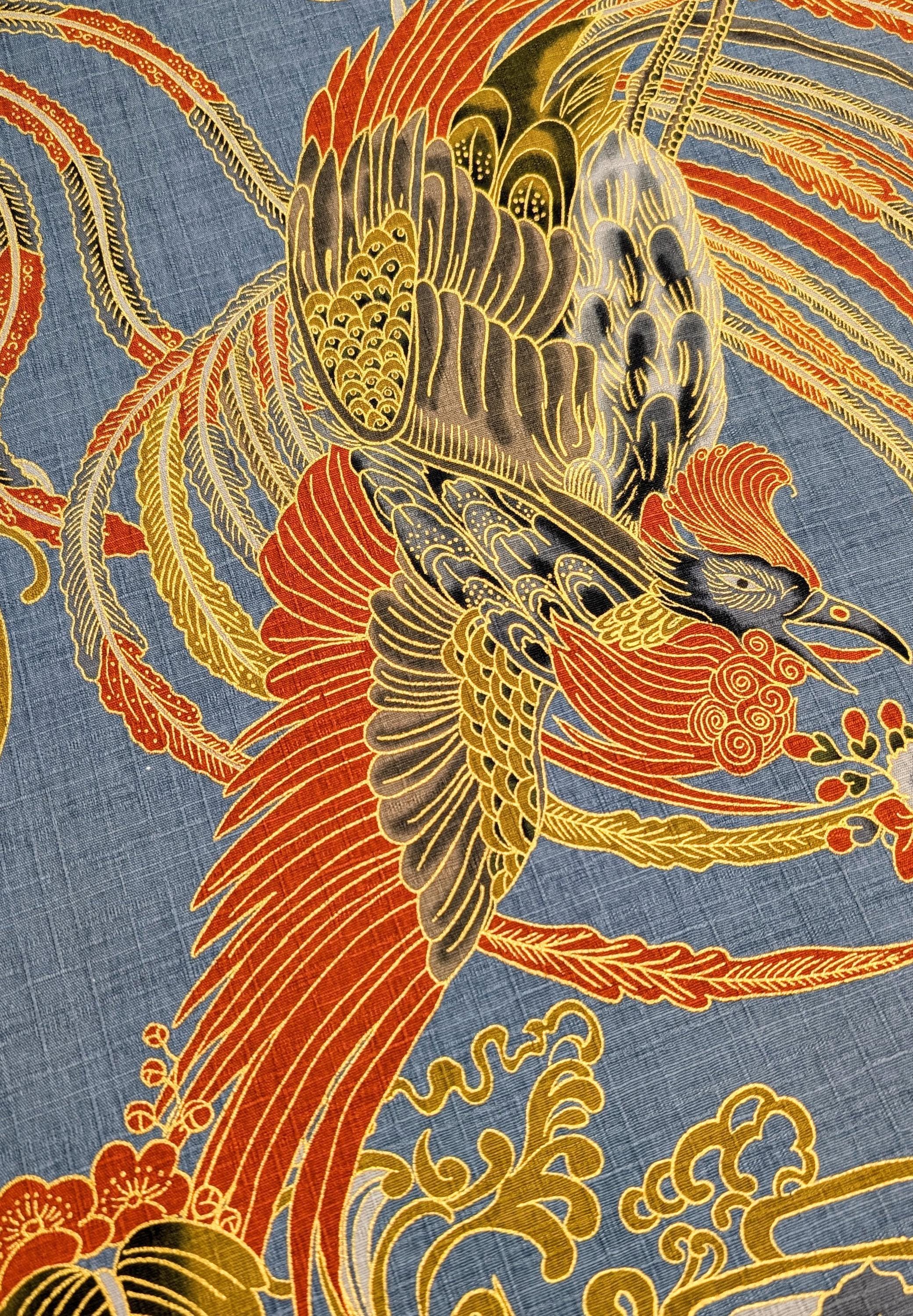 NEW Golden Phoenix Hokkoh Japanese cotton dobby fabric 1024-1110-1 C blue