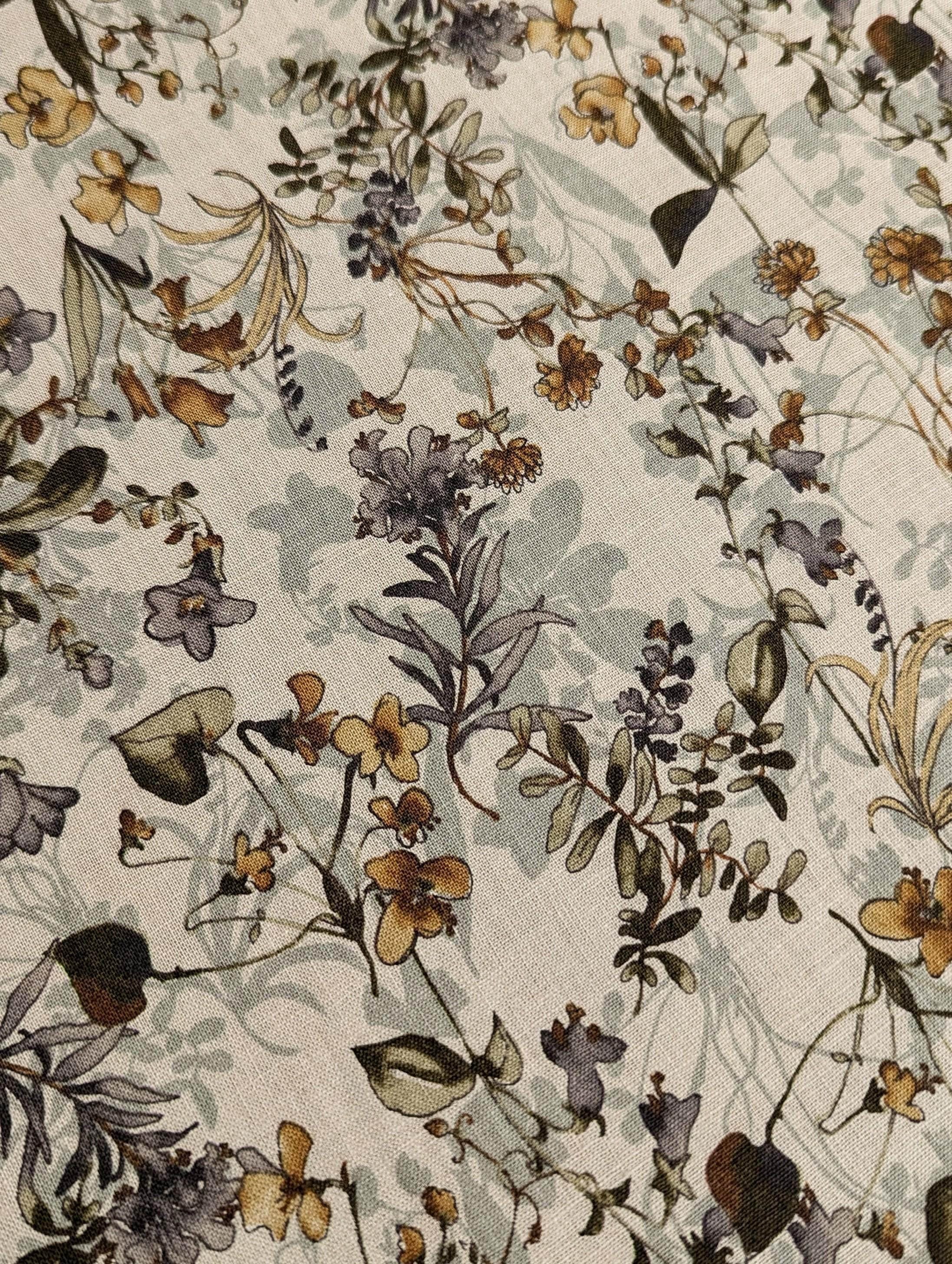 Hokkoh - Watercolor Botanicals Cotton/Linen Blend Fabric - Brown and Beige