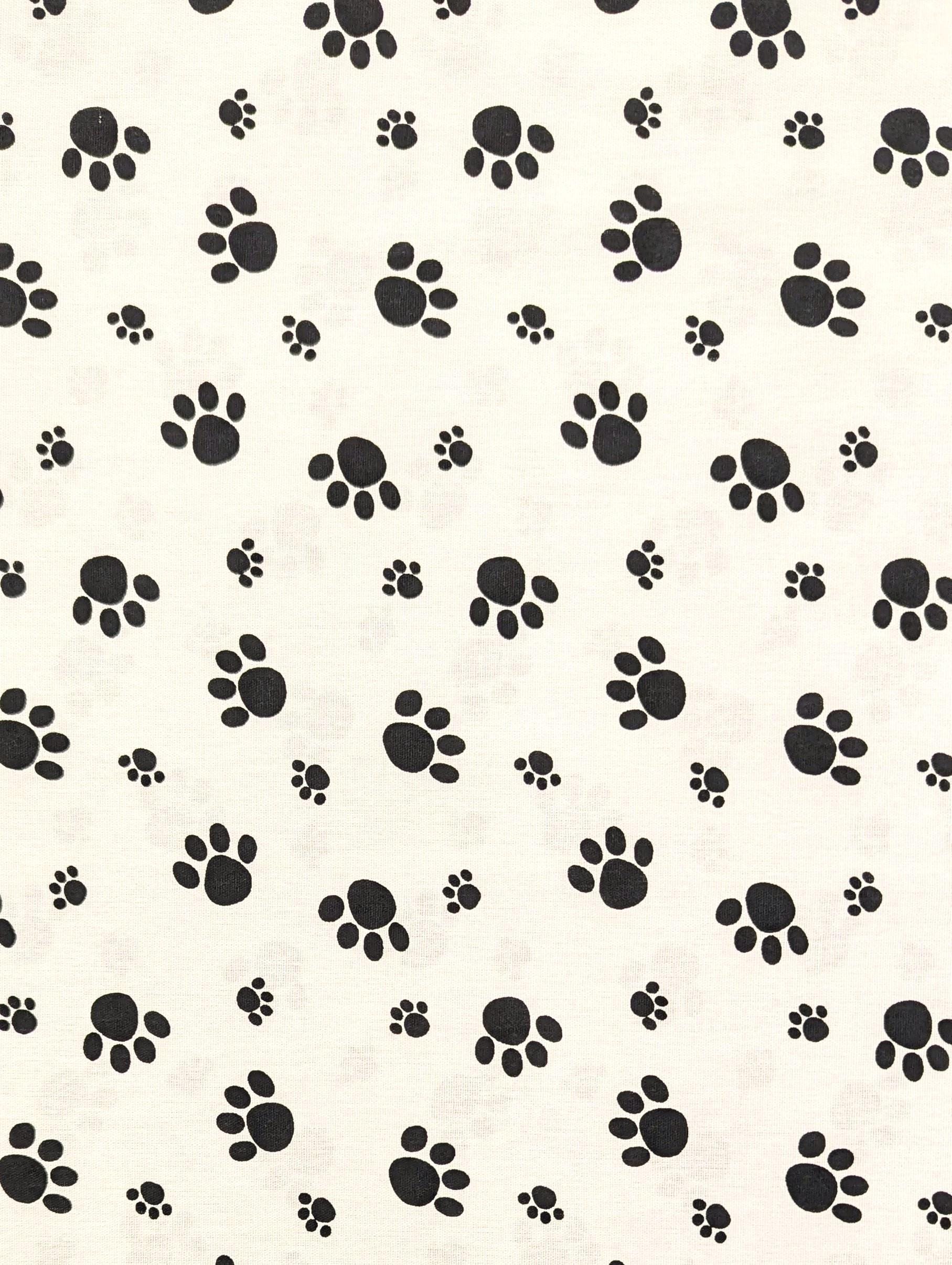 Koyama - Paw Prints Cotton Fabric - White