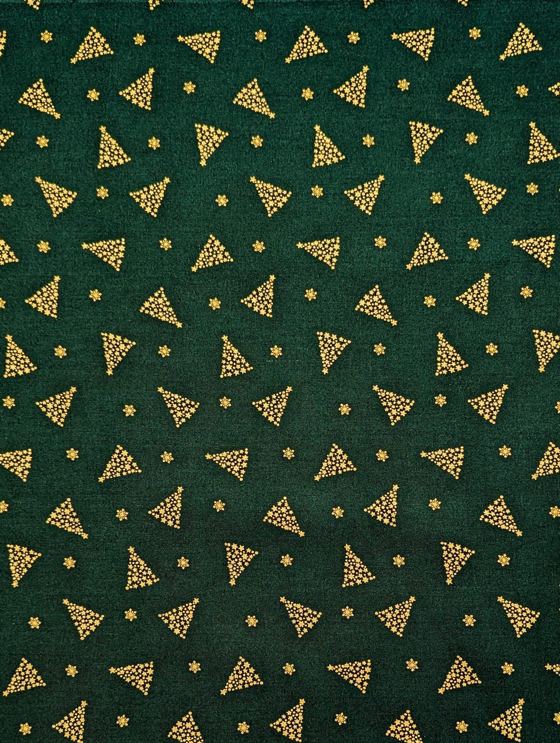 Hishiei - Golden Holiday Trees Cotton Fabric - Green