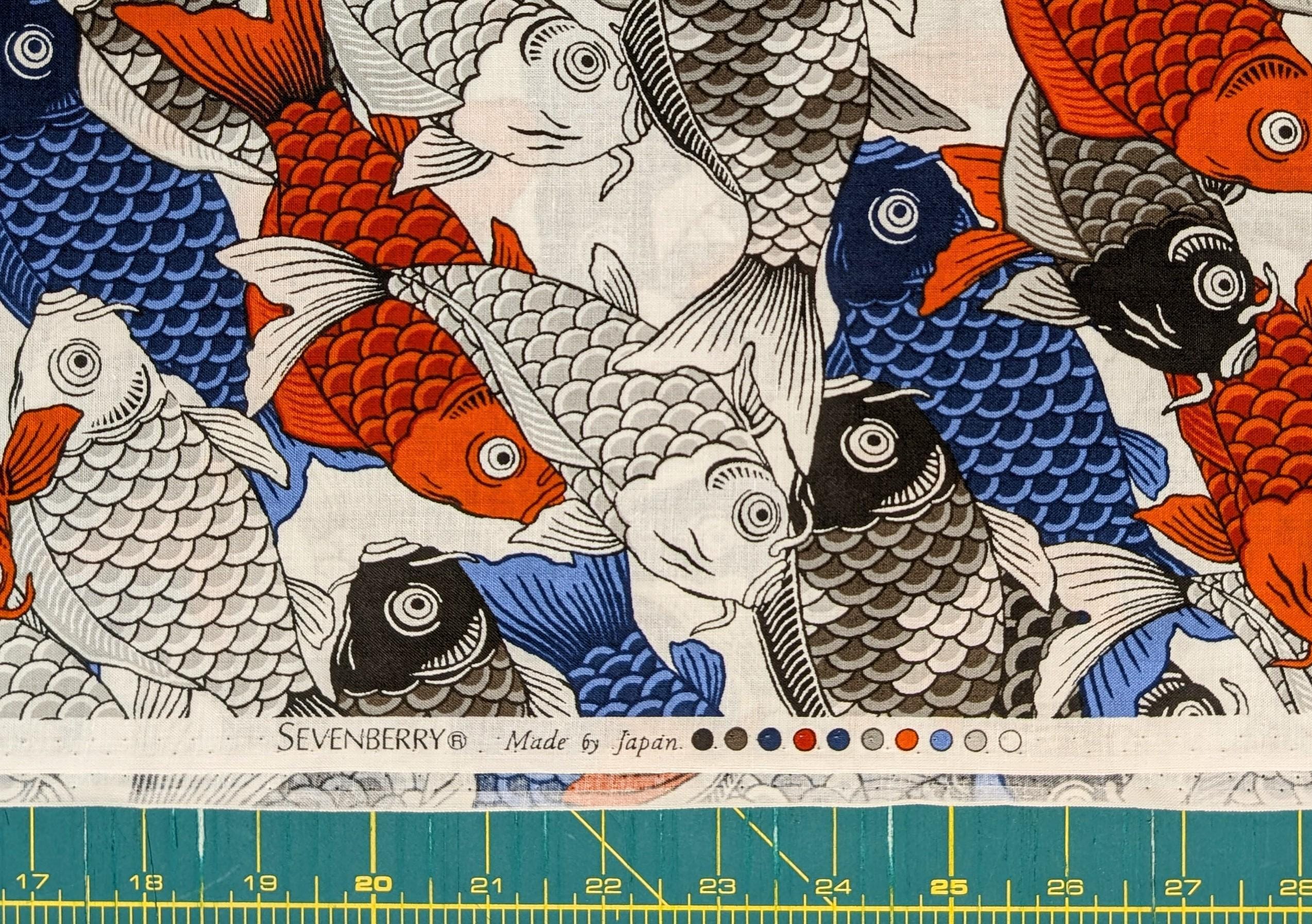 Koi Fest Sevenberry Japanese cotton fabric 850495-1-1 red, blue, black & white