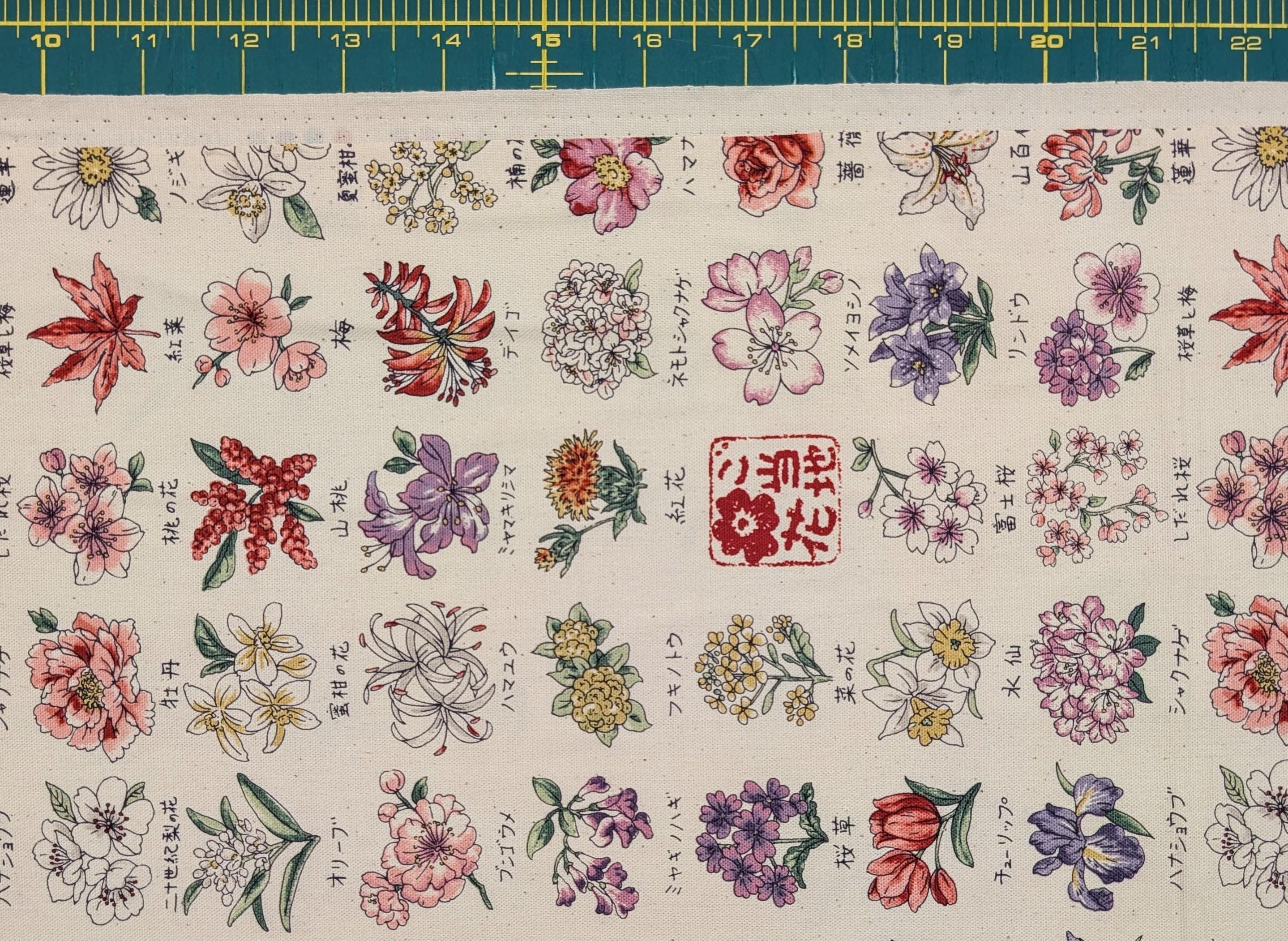 Kokka - National Flowers Cotton Oxford - White