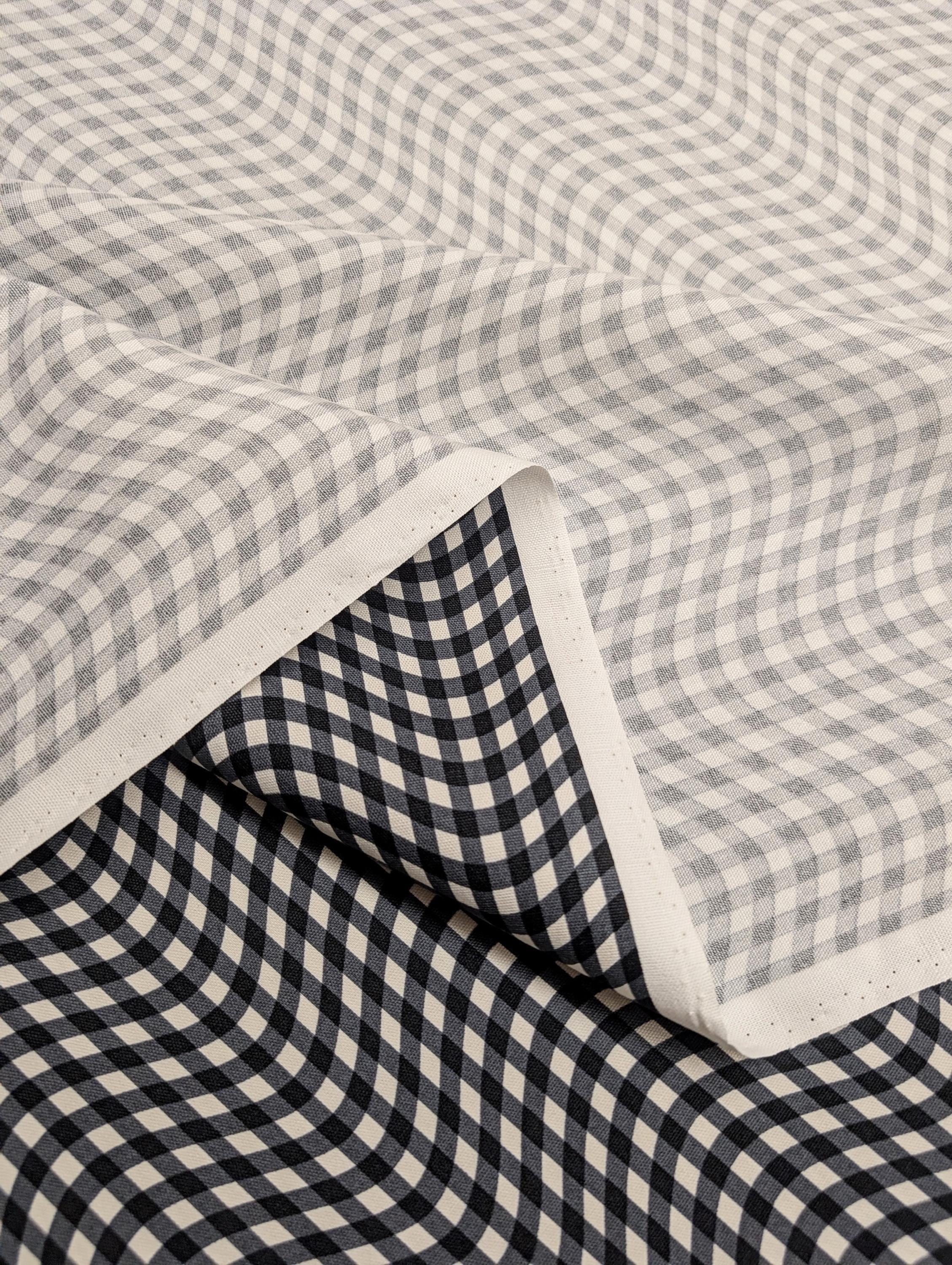 Hishiei - Warped Gingham Cotton Oxford Canvas - Black