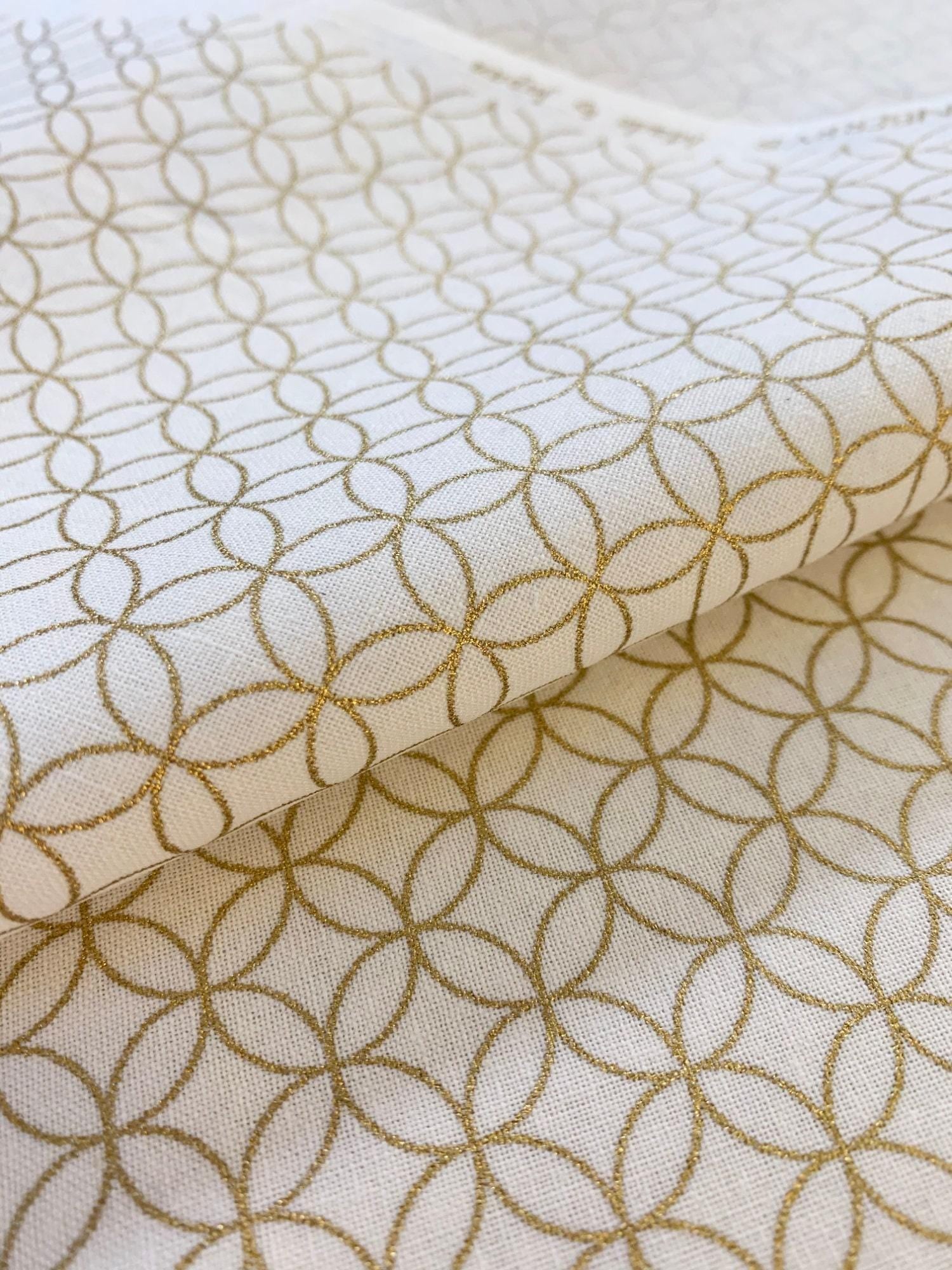Sevenberry - Golden Shippo Circles Cotton Fabric - White