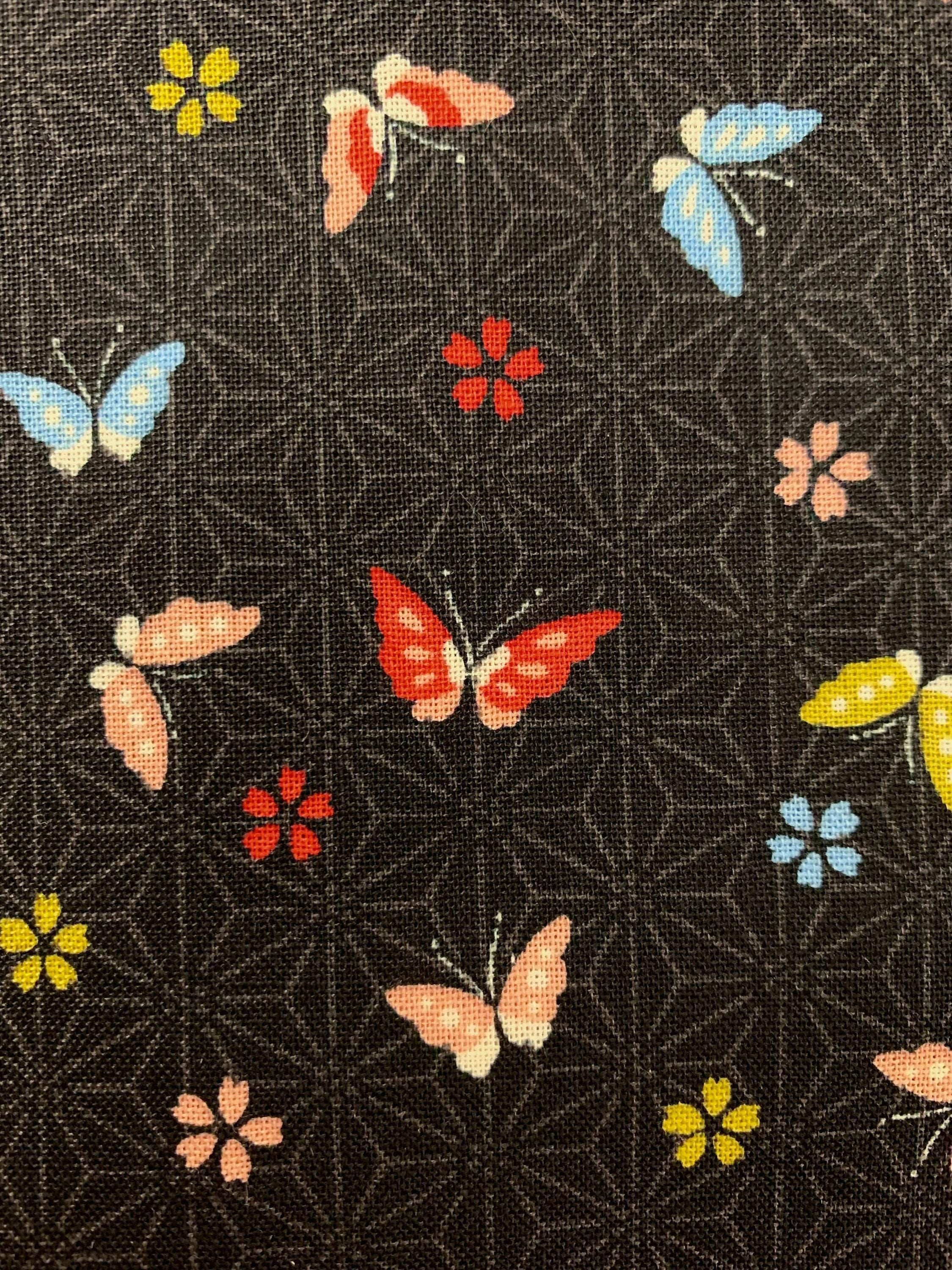 Sevenberry - Little Butterflies and Asanoha Stars Cotton Fabric - Black