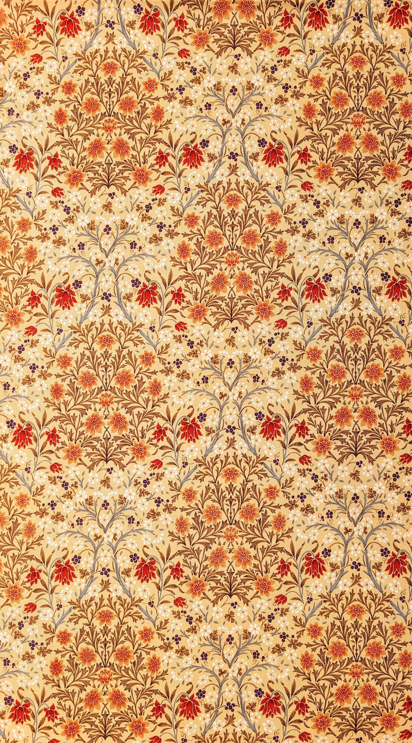 Morris Flower Fields Kobayashi Japanese cotton oxford canvas fabric KTS-6994 A beige & orange