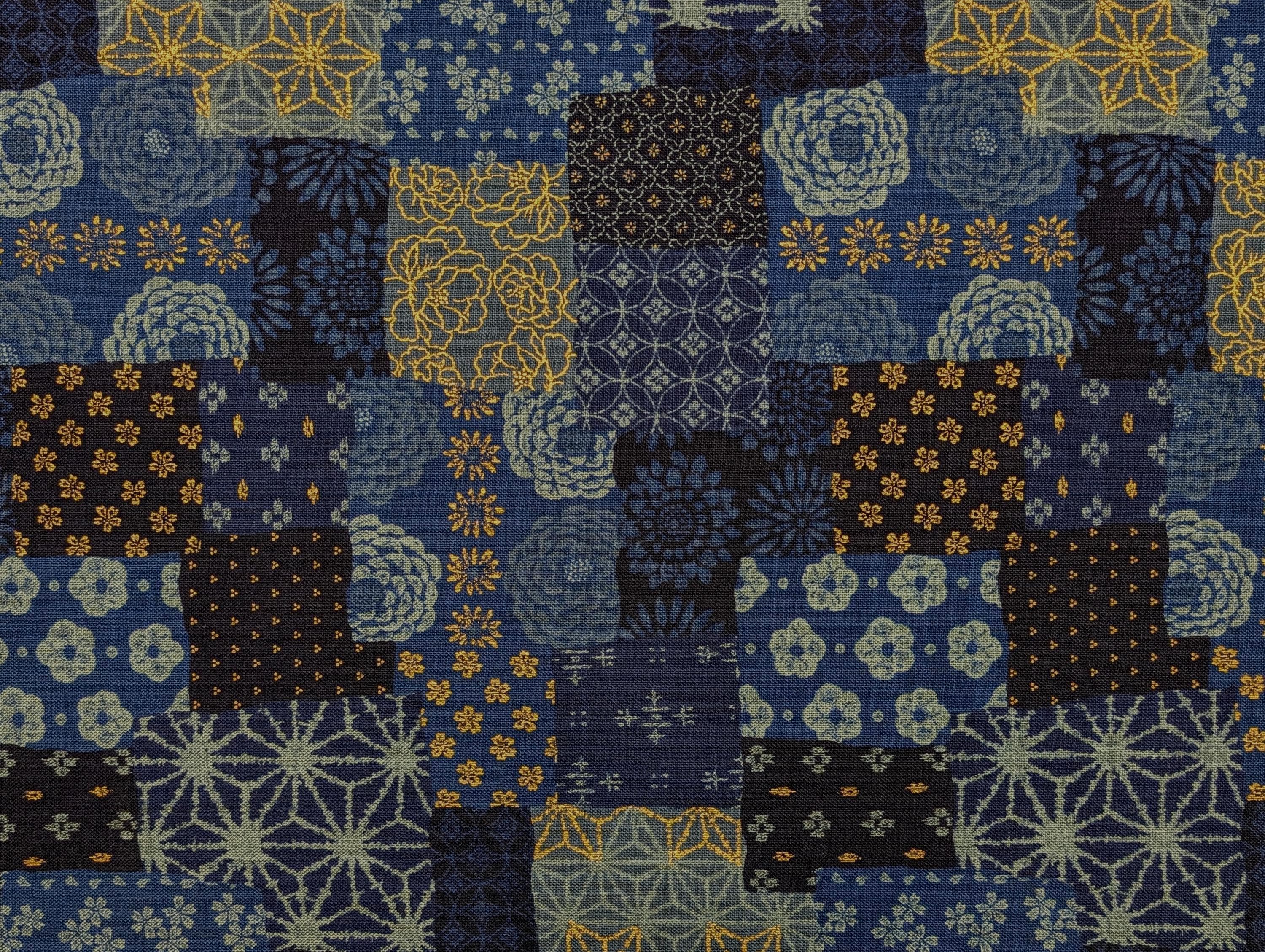 Sevenberry - Golden Boro Patchwork Cotton Fabric - Navy Blue and Black