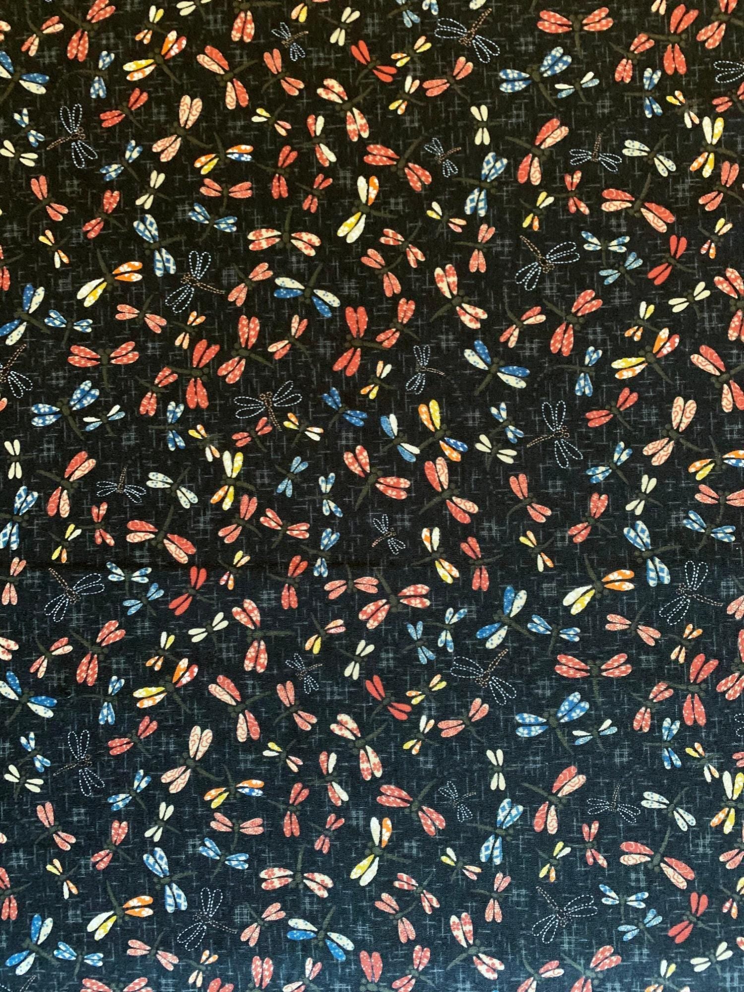 Sevenberry - Patchwork Dragonflies Cotton Fabric - Black