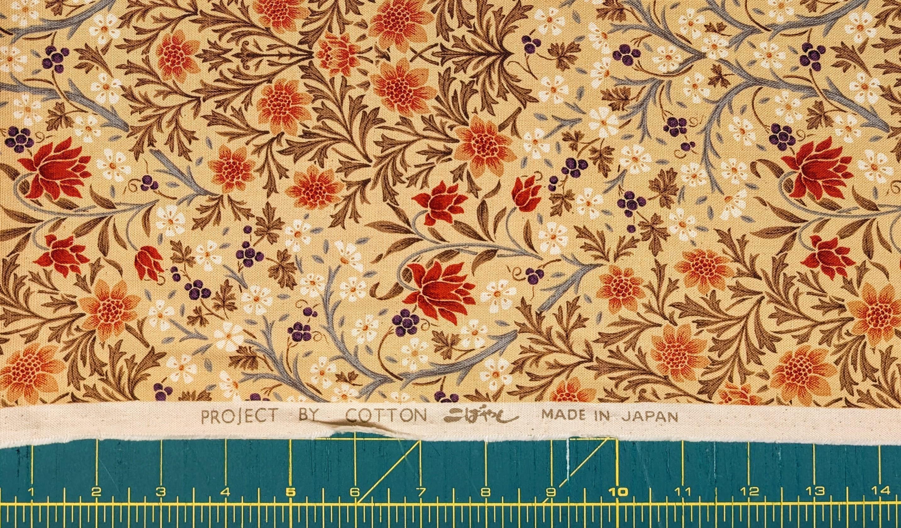 Morris Flower Fields Kobayashi Japanese cotton oxford canvas fabric KTS-6994 A beige & orange