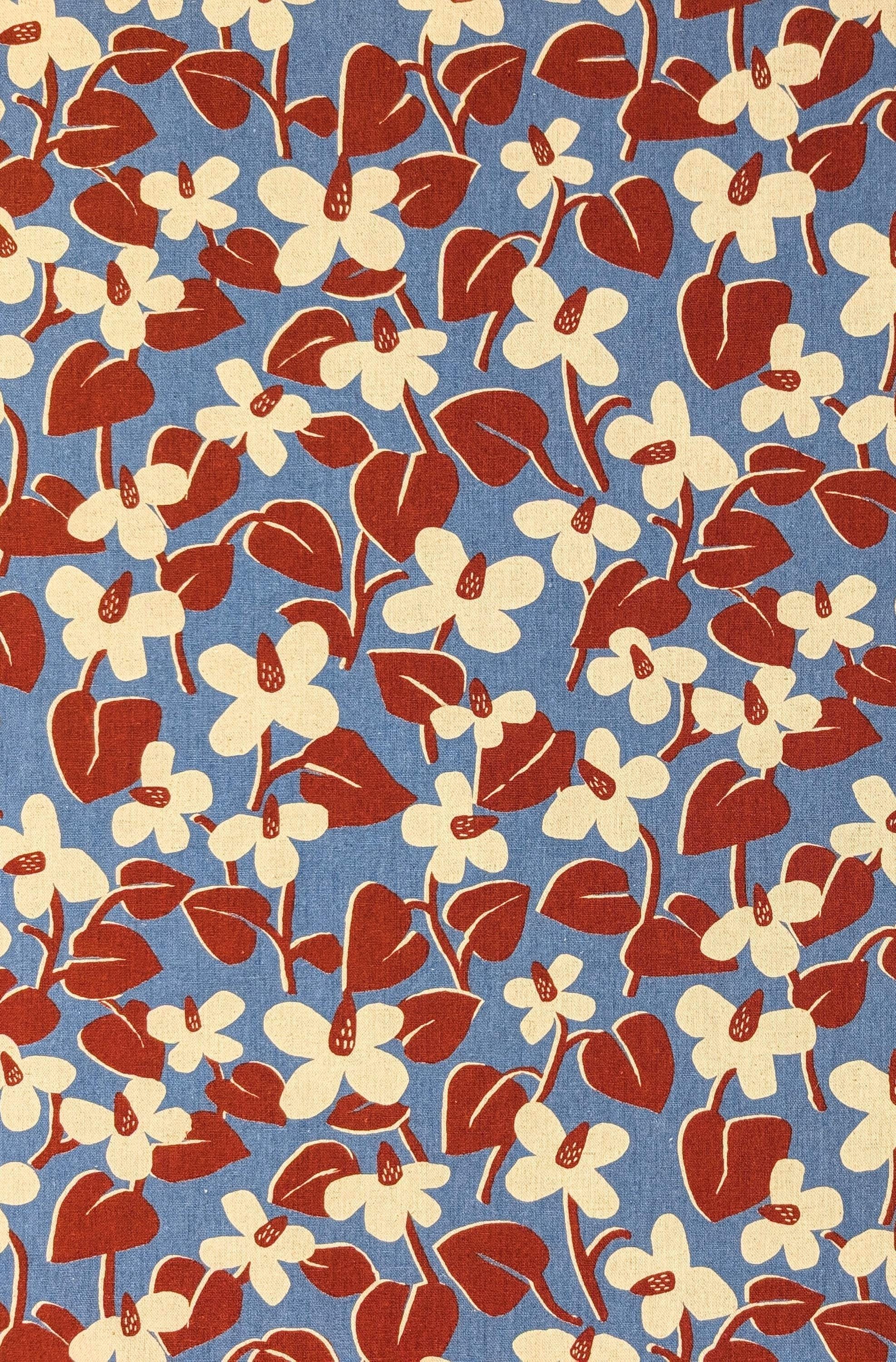 NEW Scandinavian Cone flowers Sevenberry Japanese cotton linen light canvas fabric 850431-1-3 red & blue