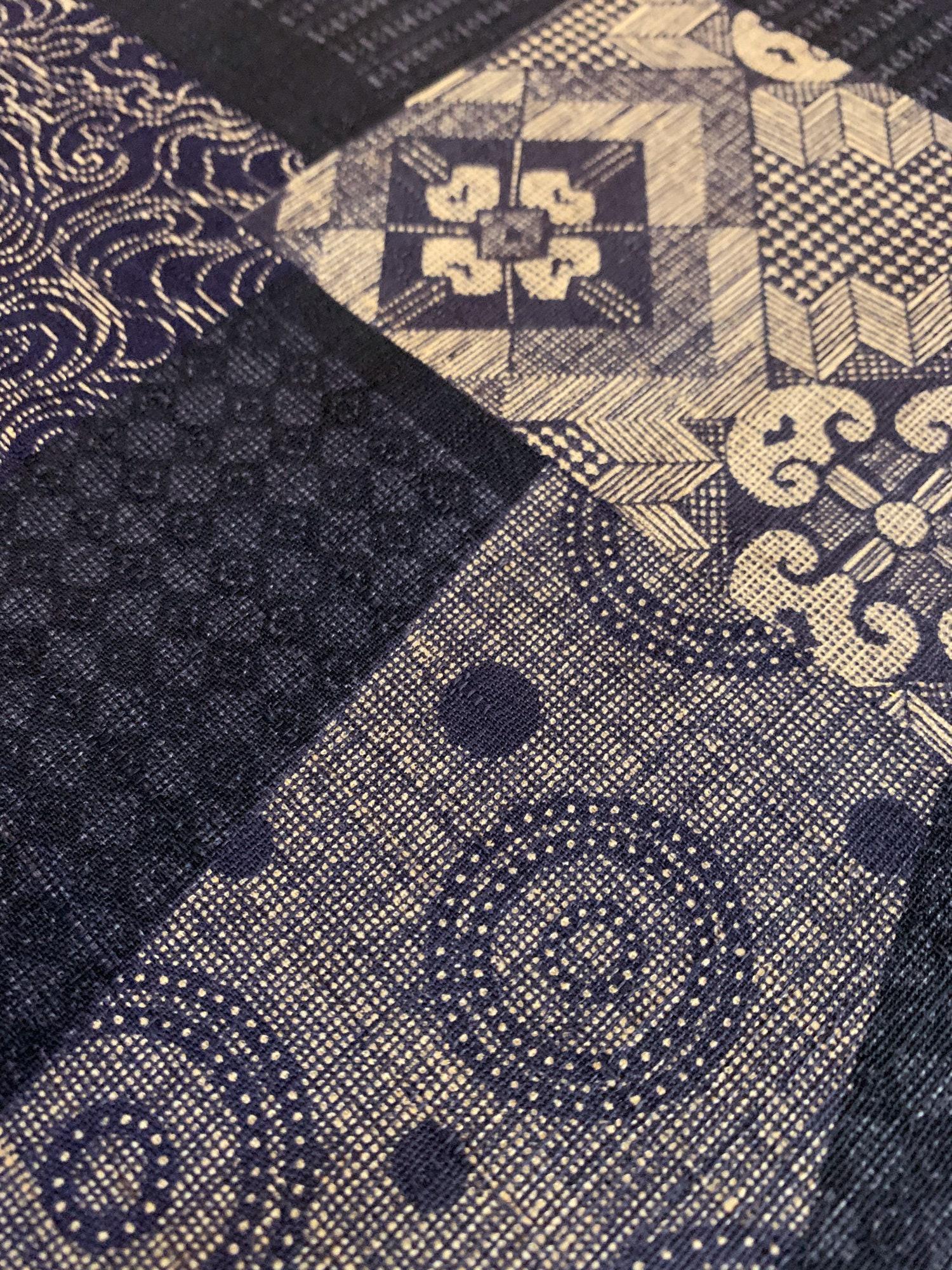 Morikiku - Boro Patchwork Cotton Dobby - Blue