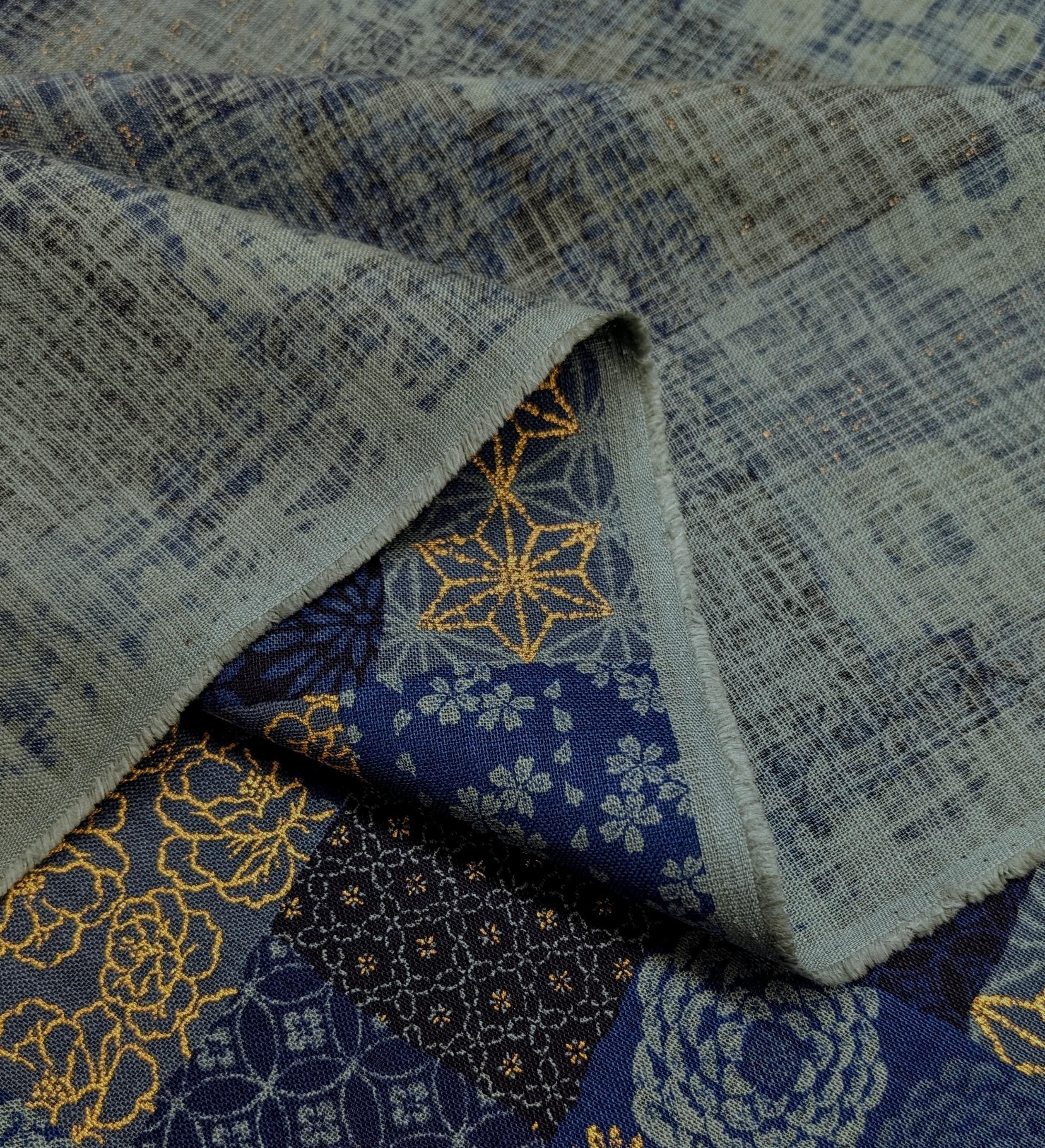 Sevenberry - Golden Boro Patchwork Cotton Fabric - Navy Blue and Black