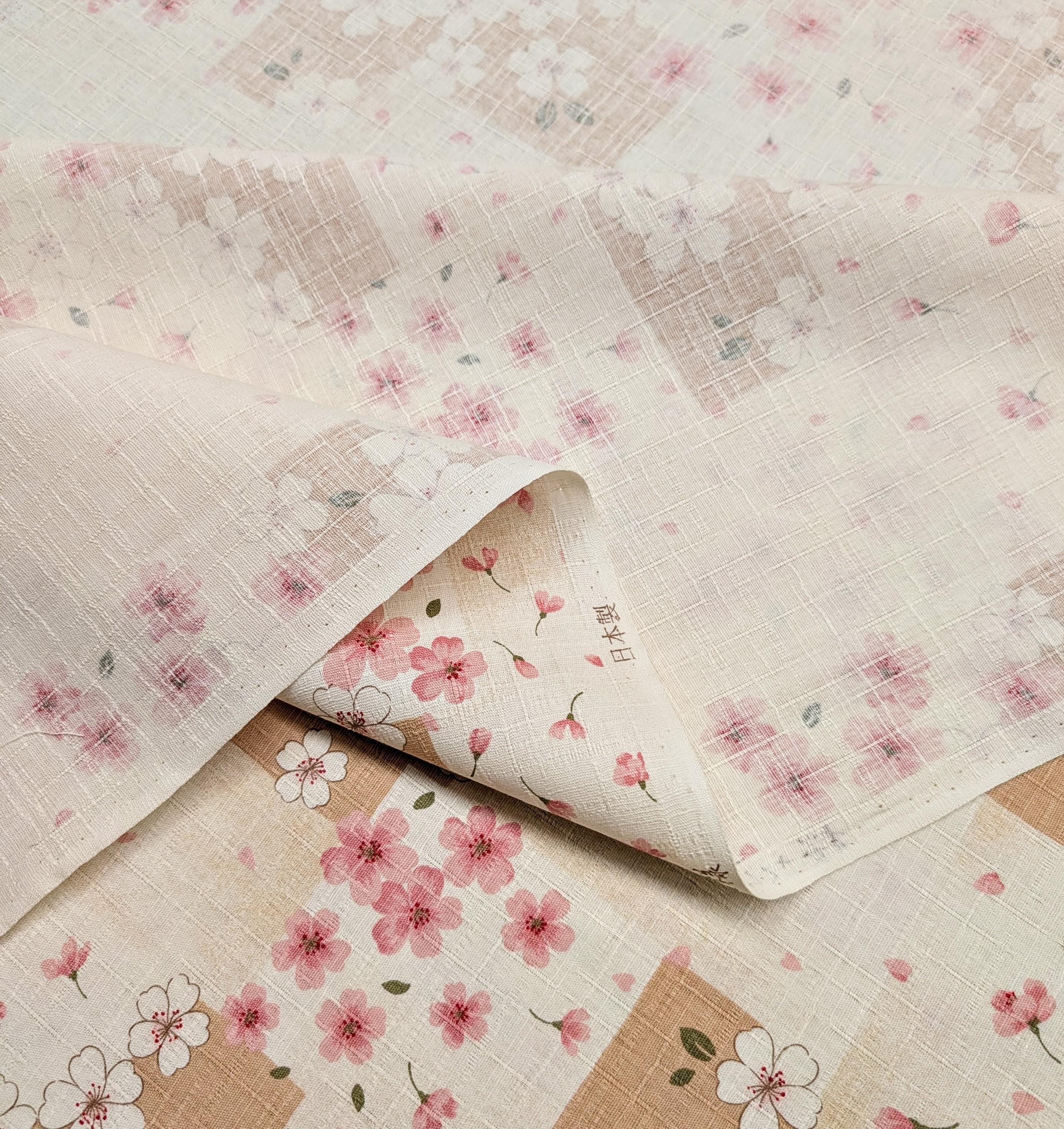 Patchwork Cherry Blossoms Kobayashi Japanese dobby cotton fabric KTS-6971 A beige