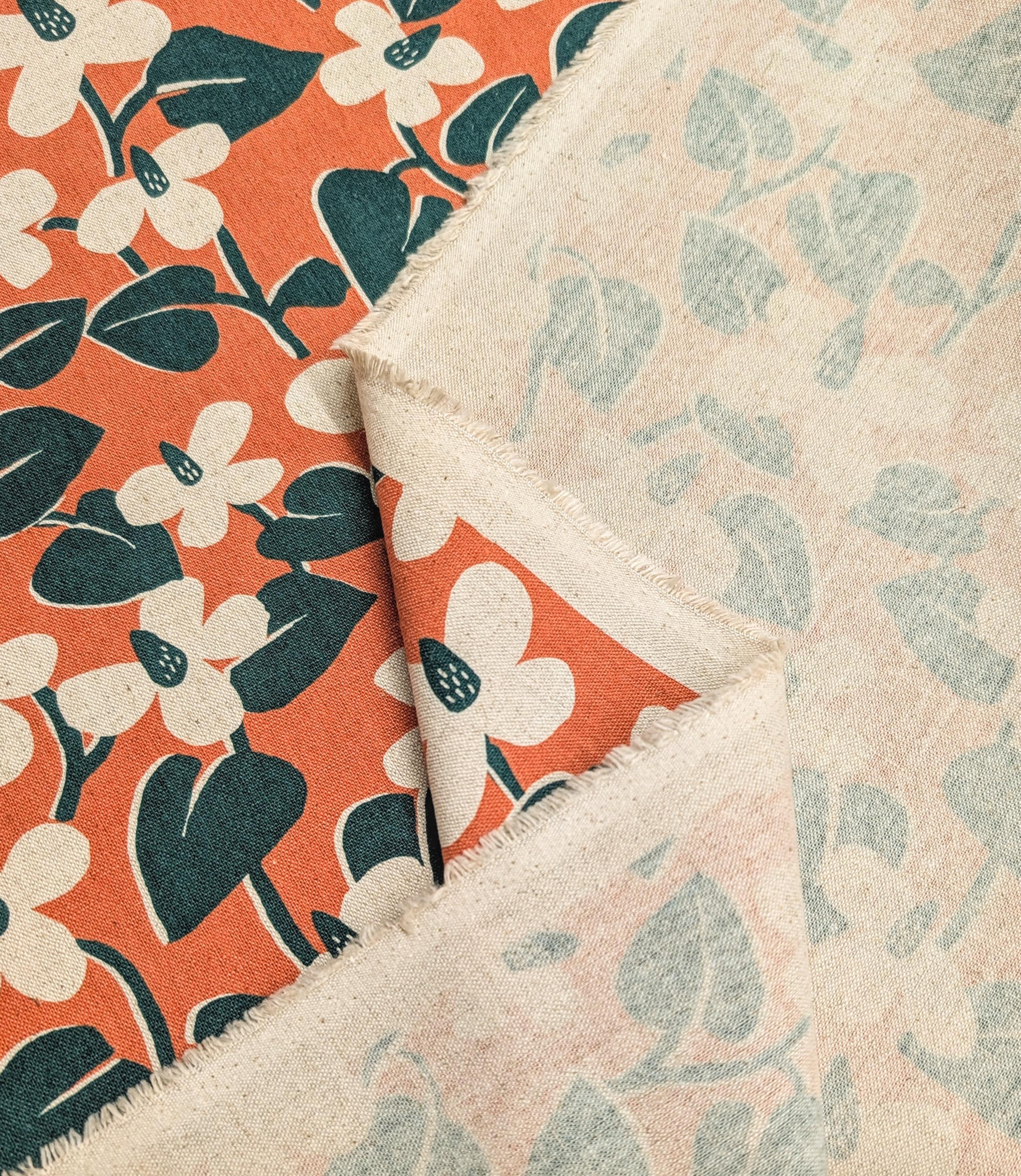 NEW Scandinavian Cone flowers Sevenberry Japanese cotton linen light canvas fabric 850431-1-2 orange & green
