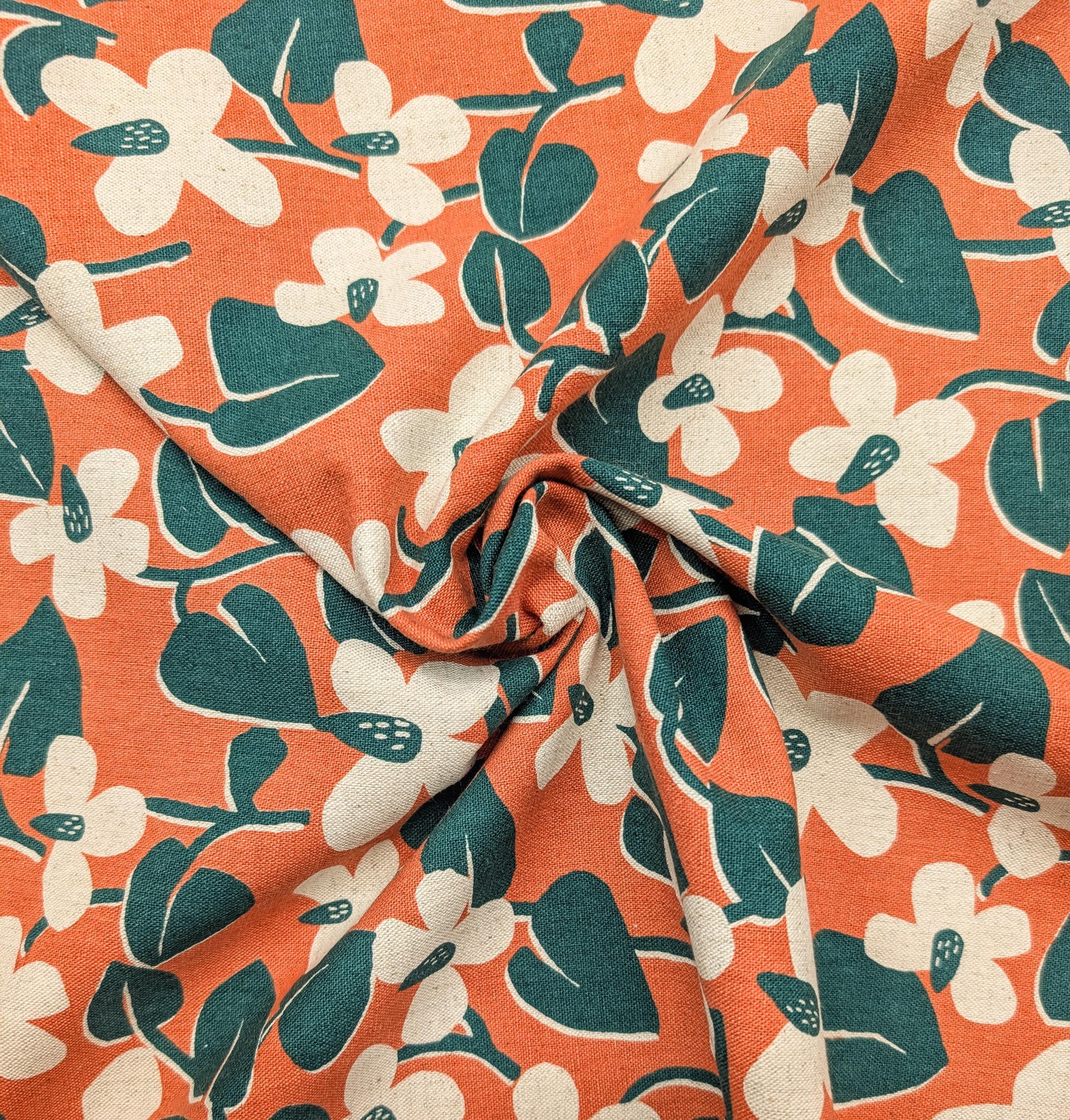 NEW Scandinavian Cone flowers Sevenberry Japanese cotton linen light canvas fabric 850431-1-2 orange & green