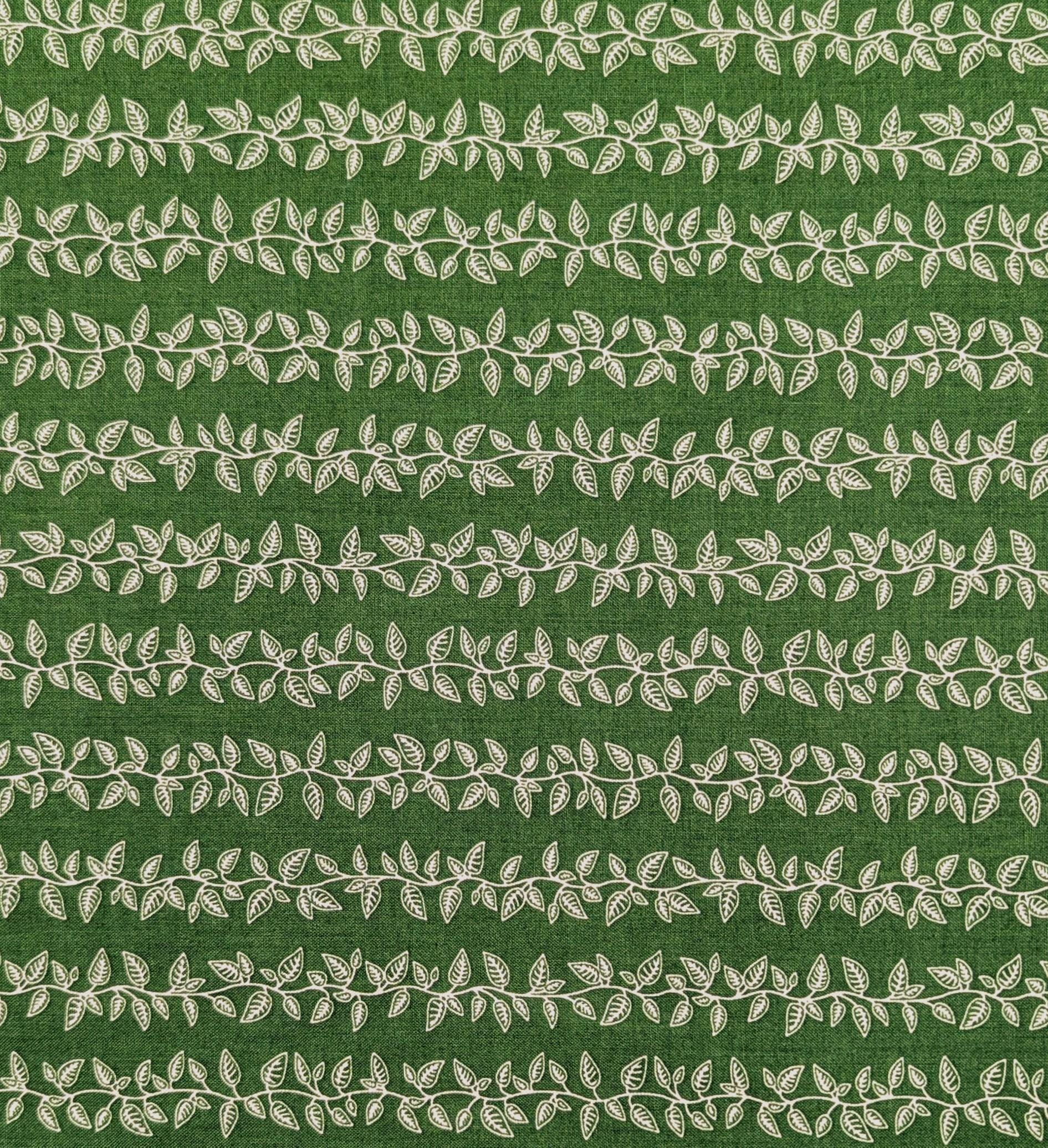 Cosmo - Vining Leaves Cotton Sheeting - Green & White