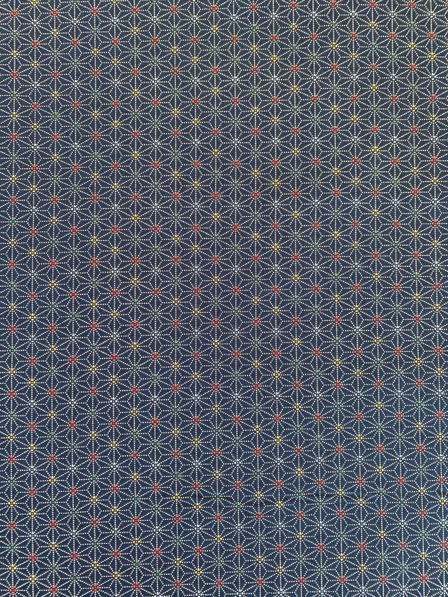 Sevenberry - Dotted Asanoha Stars Cotton Fabric - Navy Blue