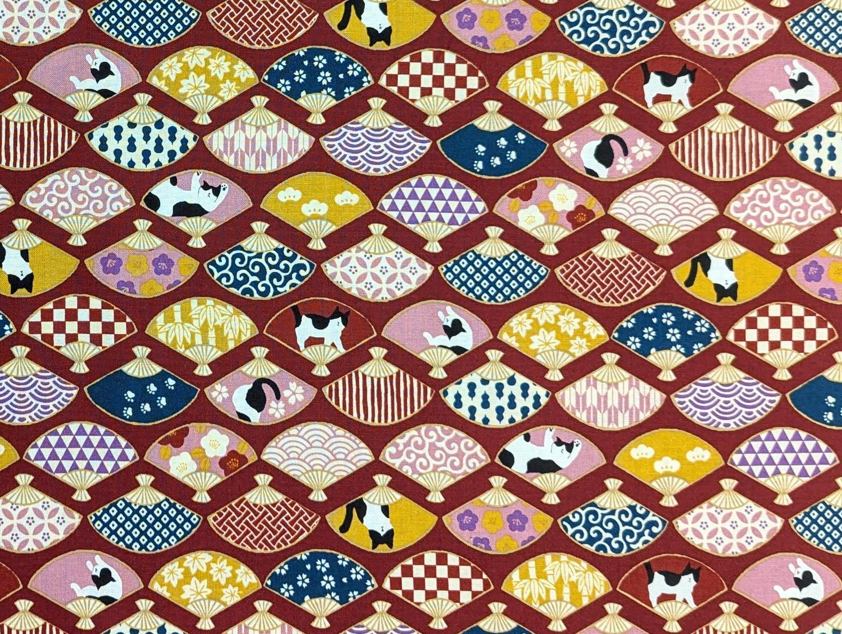 Cosmo - Cats and Fans Cotton - Red