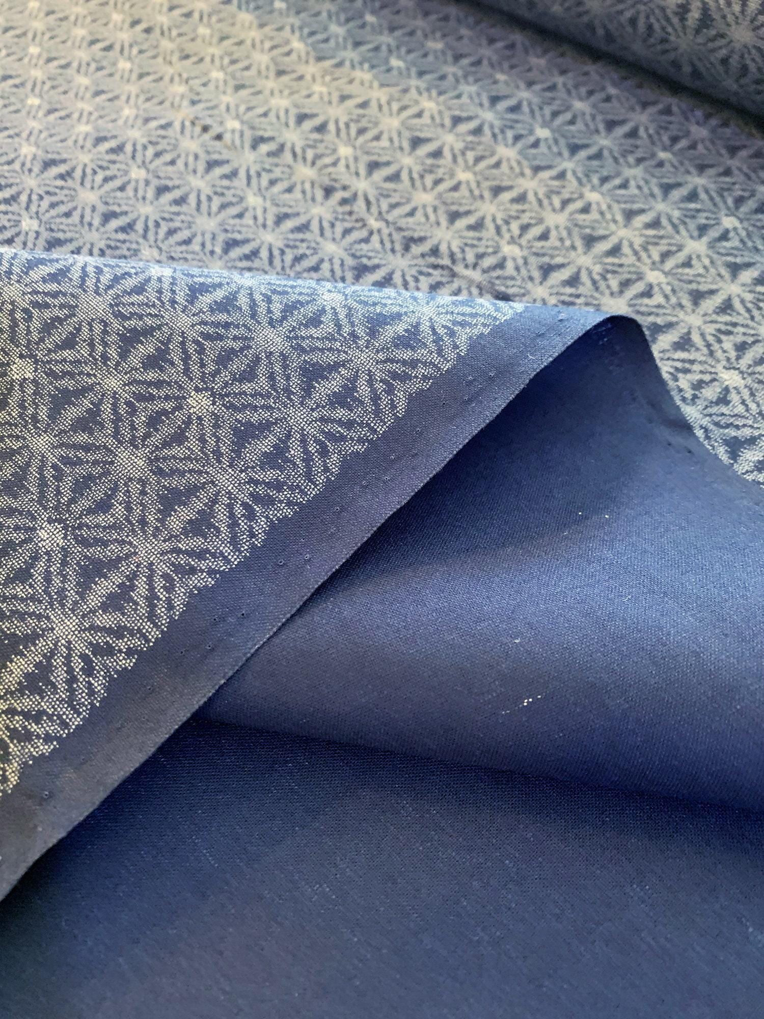 Sevenberry - Printed Ikat Asanoha Variation Stars in Navy Blue and Gray Cotton Fabric - Navy Blue Gray