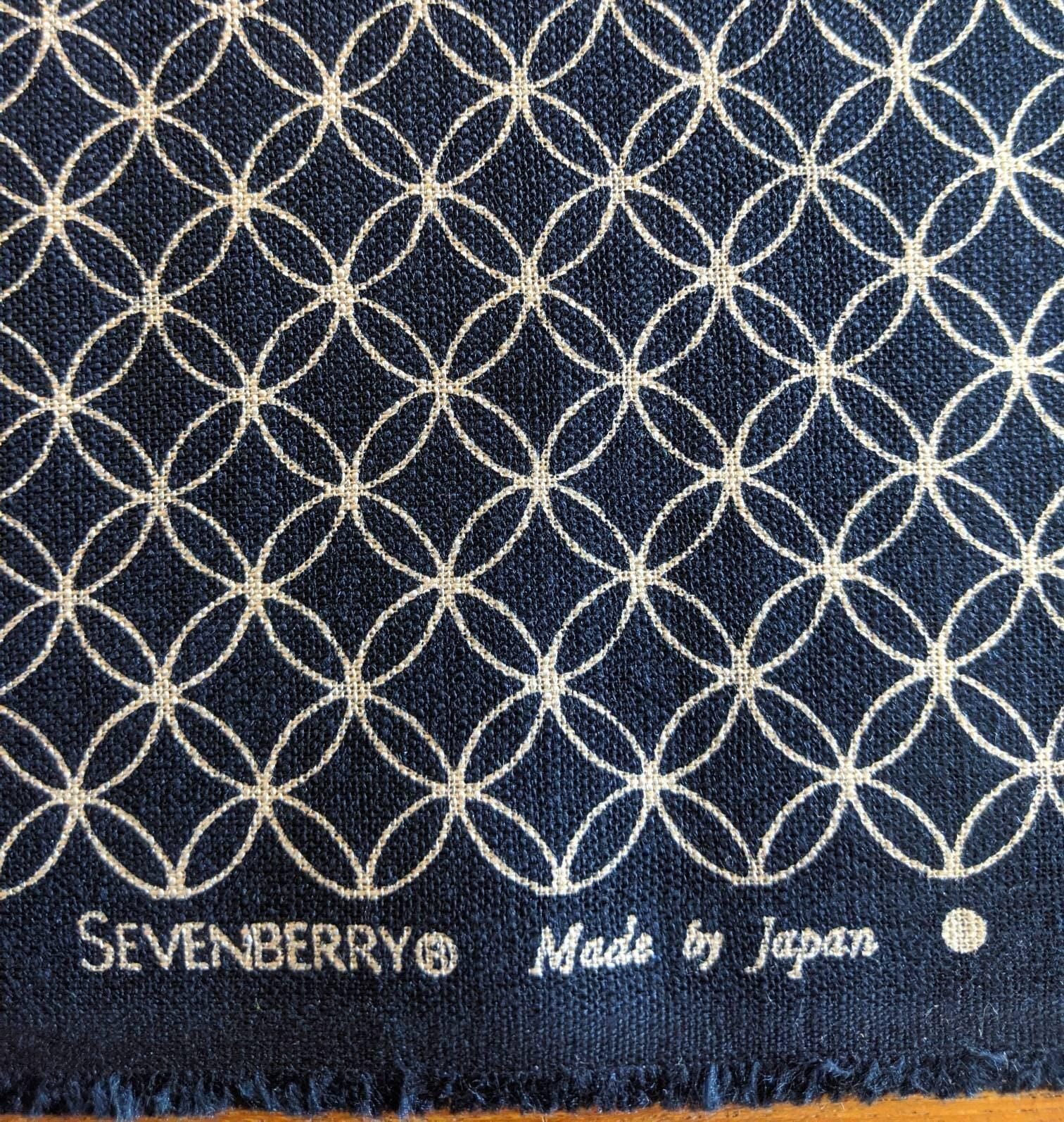Sevenberry - Shippou Linked Circles Cotton Fabric - Navy Blue Beige