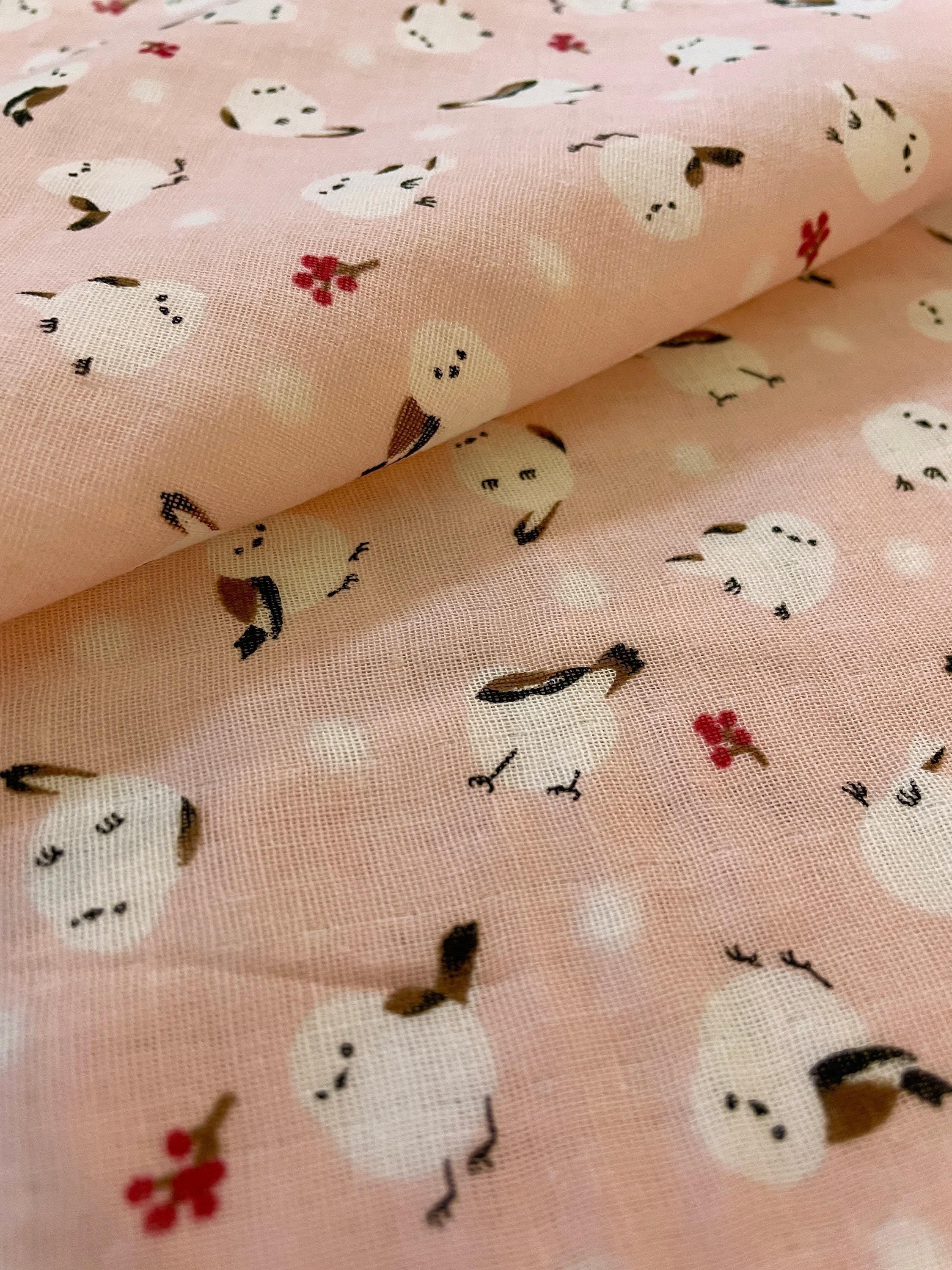 Orimono Imports - Snowy Birds Double Gauze Cotton - Pink
