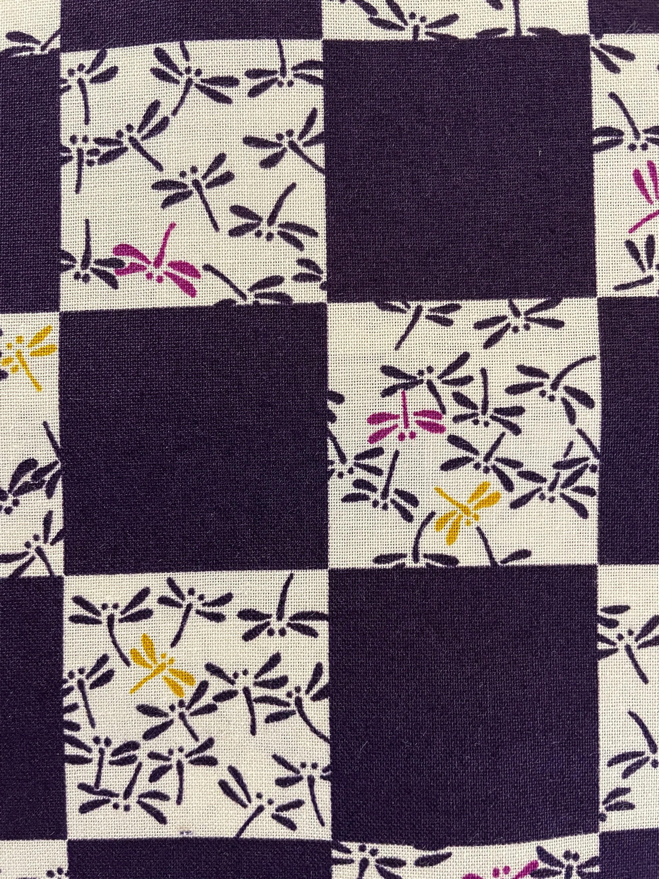 Kurenai - Checkerboard Dragonflies Cotton Fabric - Deep Purple
