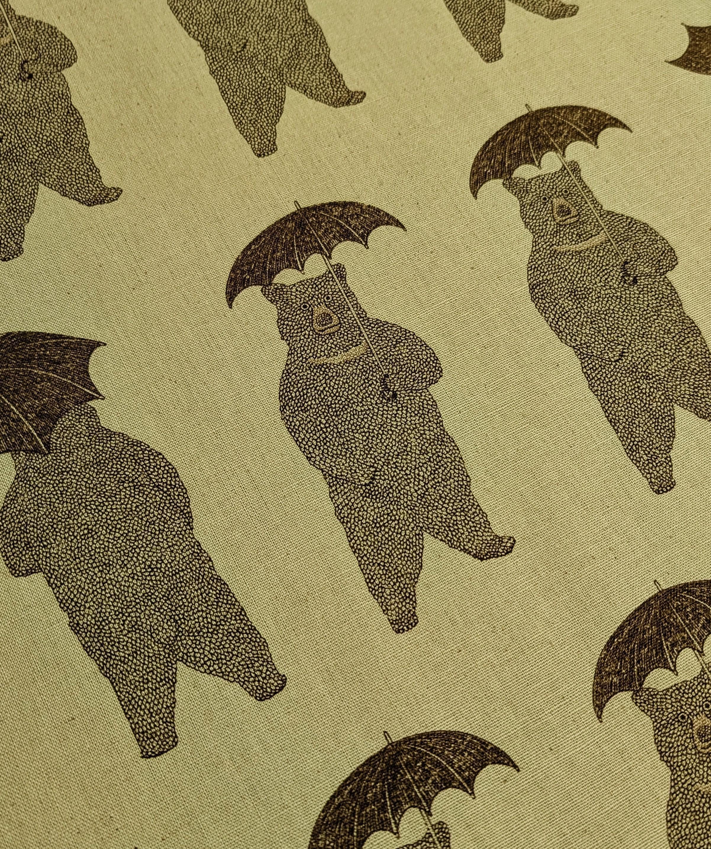 Koizumi - Bear-Able Weather Bears with Umbrellas Cotton/Linen Canvas - Green Brown