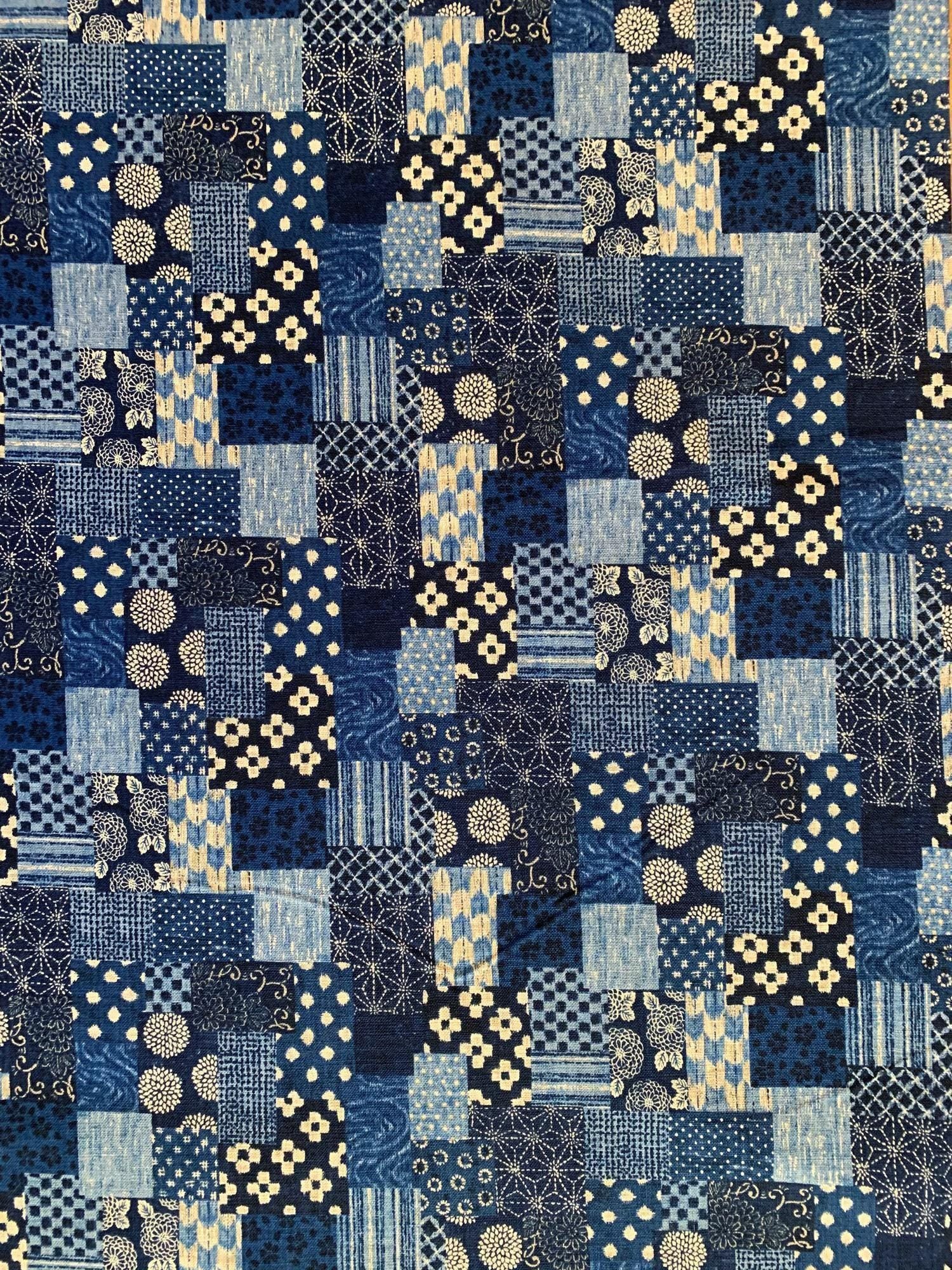 Sevenberry - Boro Patchwork Print Cotton Fabric - Dark Blue
