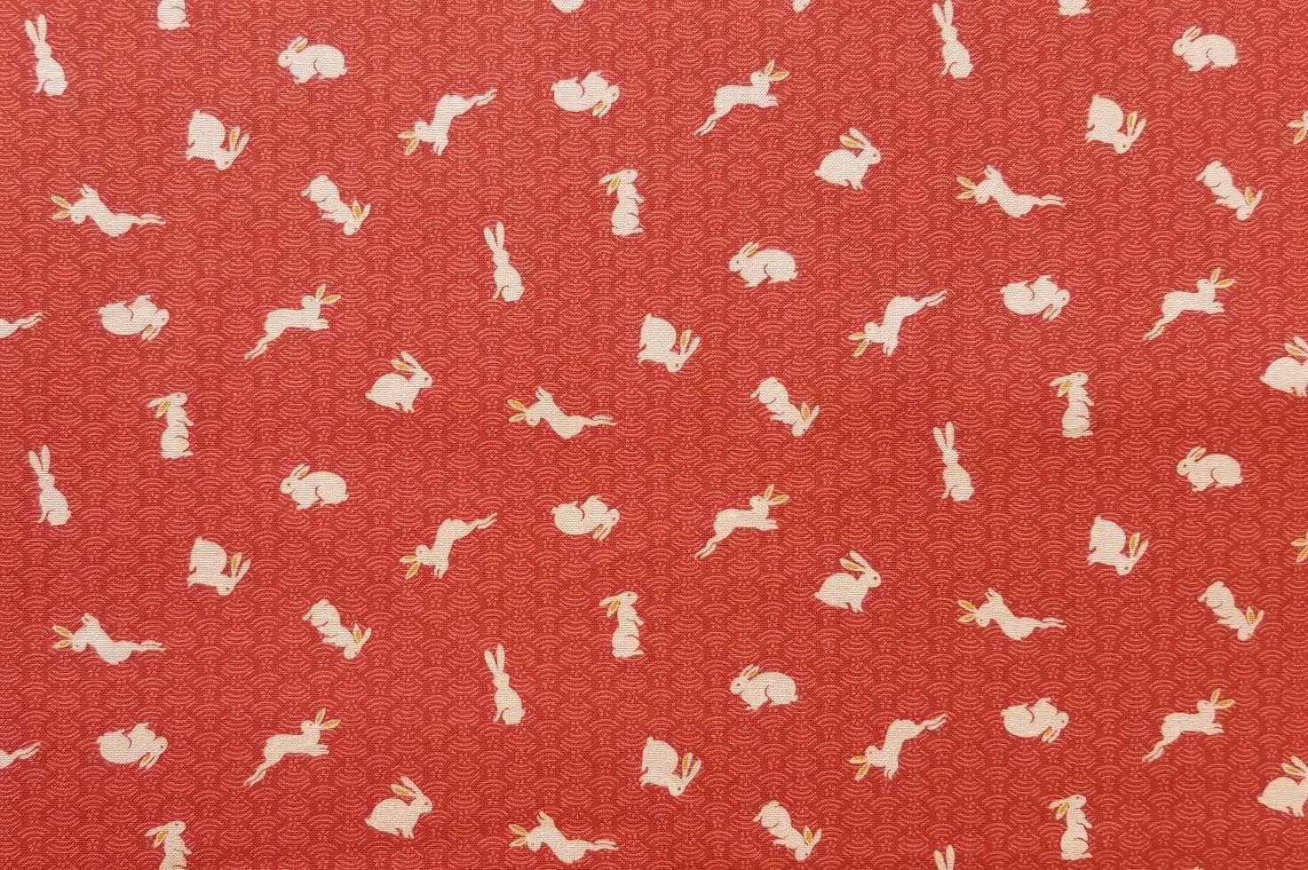 Sevenberry - Bunnies and Waves Cotton Fabric - Red