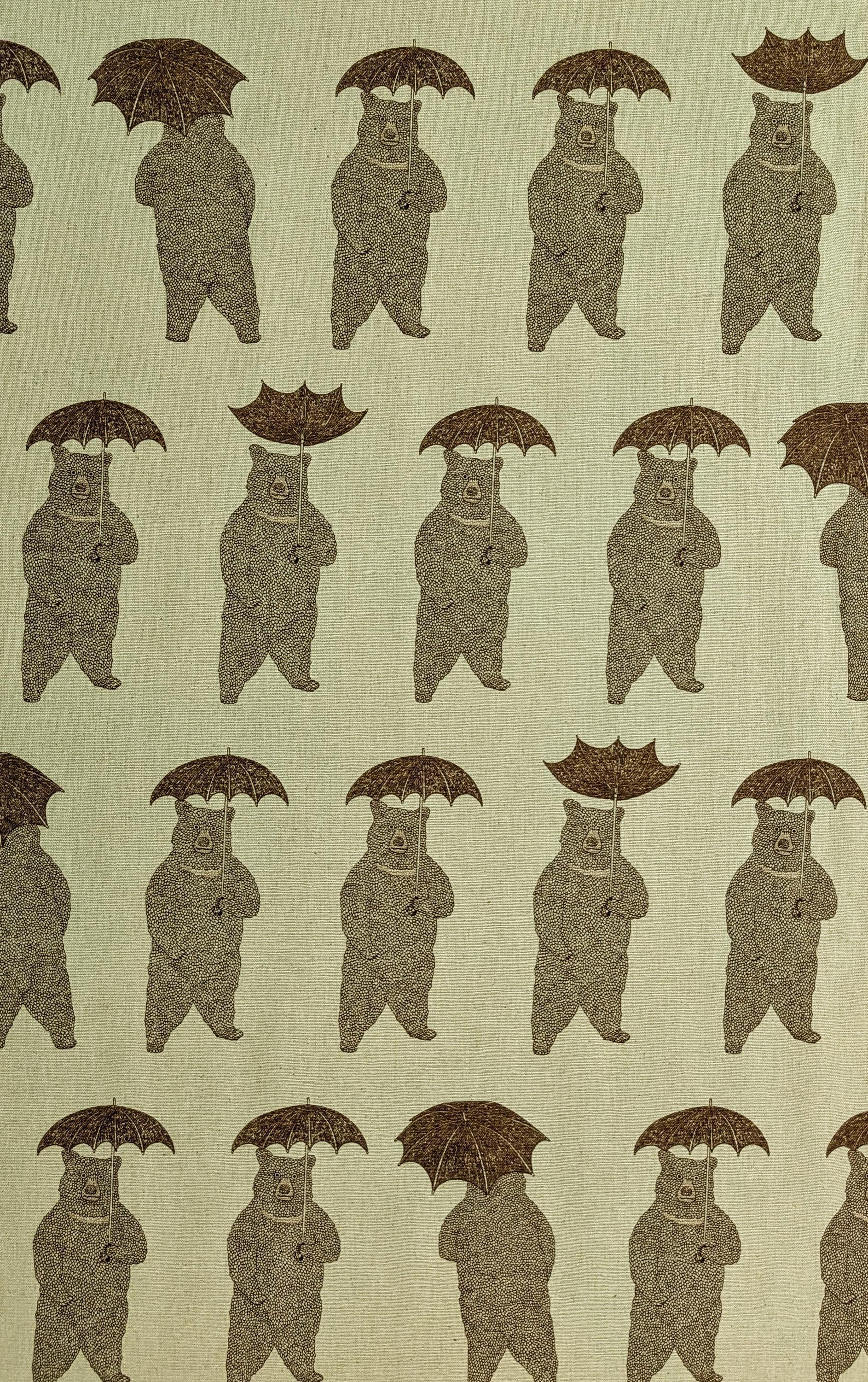 Koizumi - Bear-Able Weather Bears with Umbrellas Cotton/Linen Canvas - Green Brown