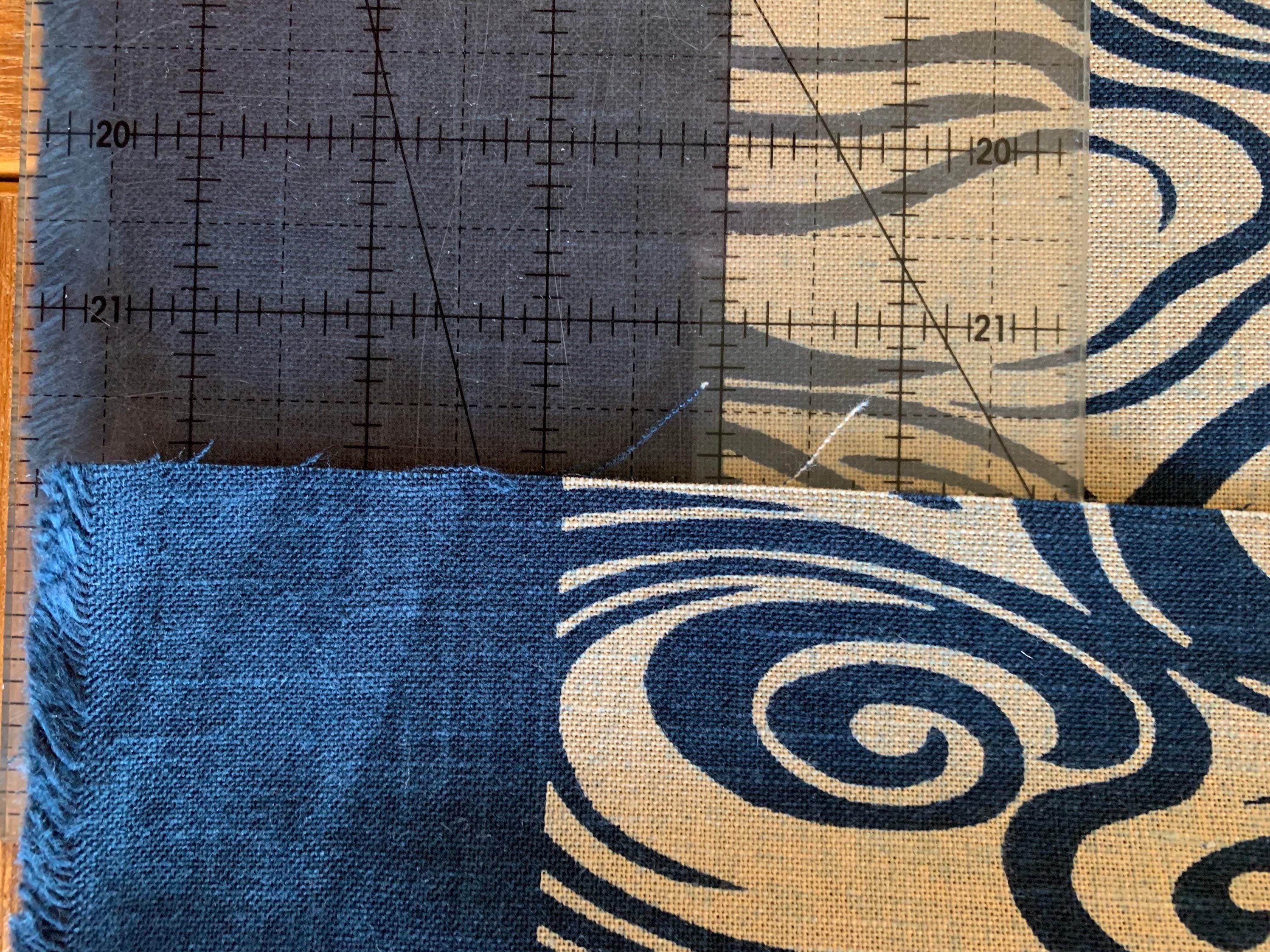 Kurenai - Hand Stenciled Waves and Swirls Cotton - Beige Navy Blue Indigo