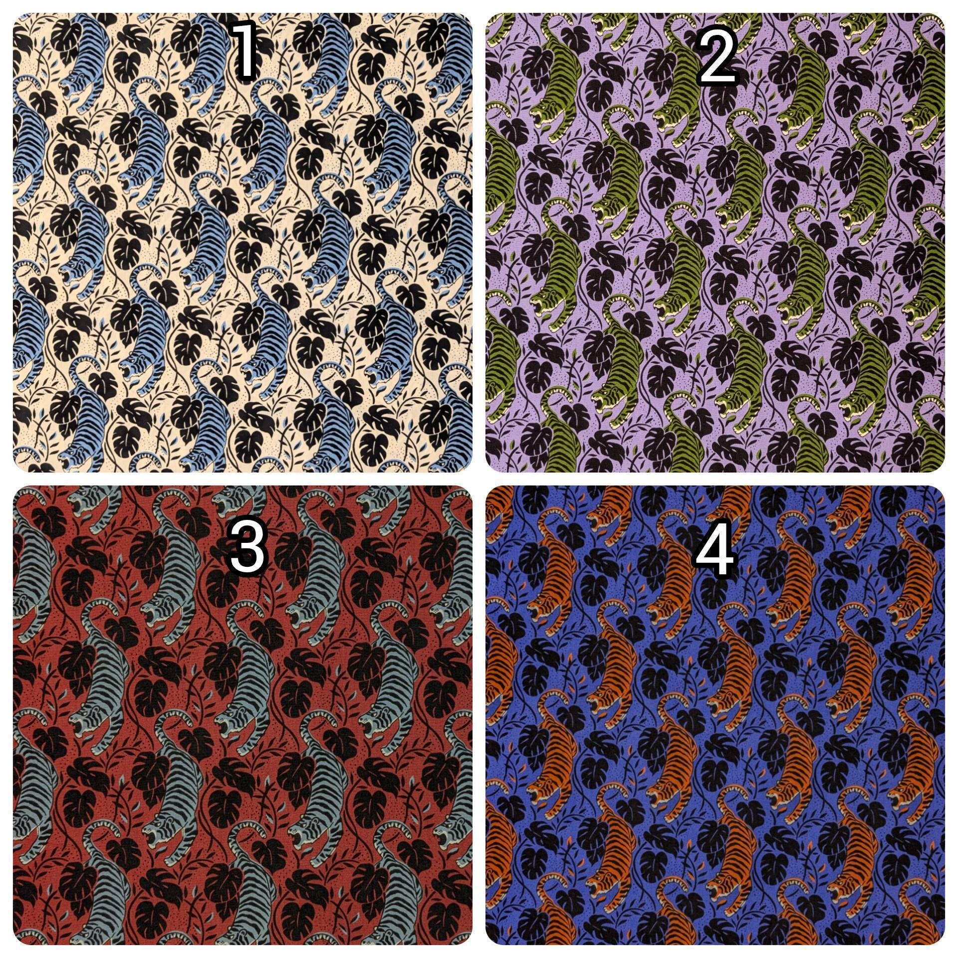 Sevenberry - Jungle Tigers Cotton Fabric - Red and Gray