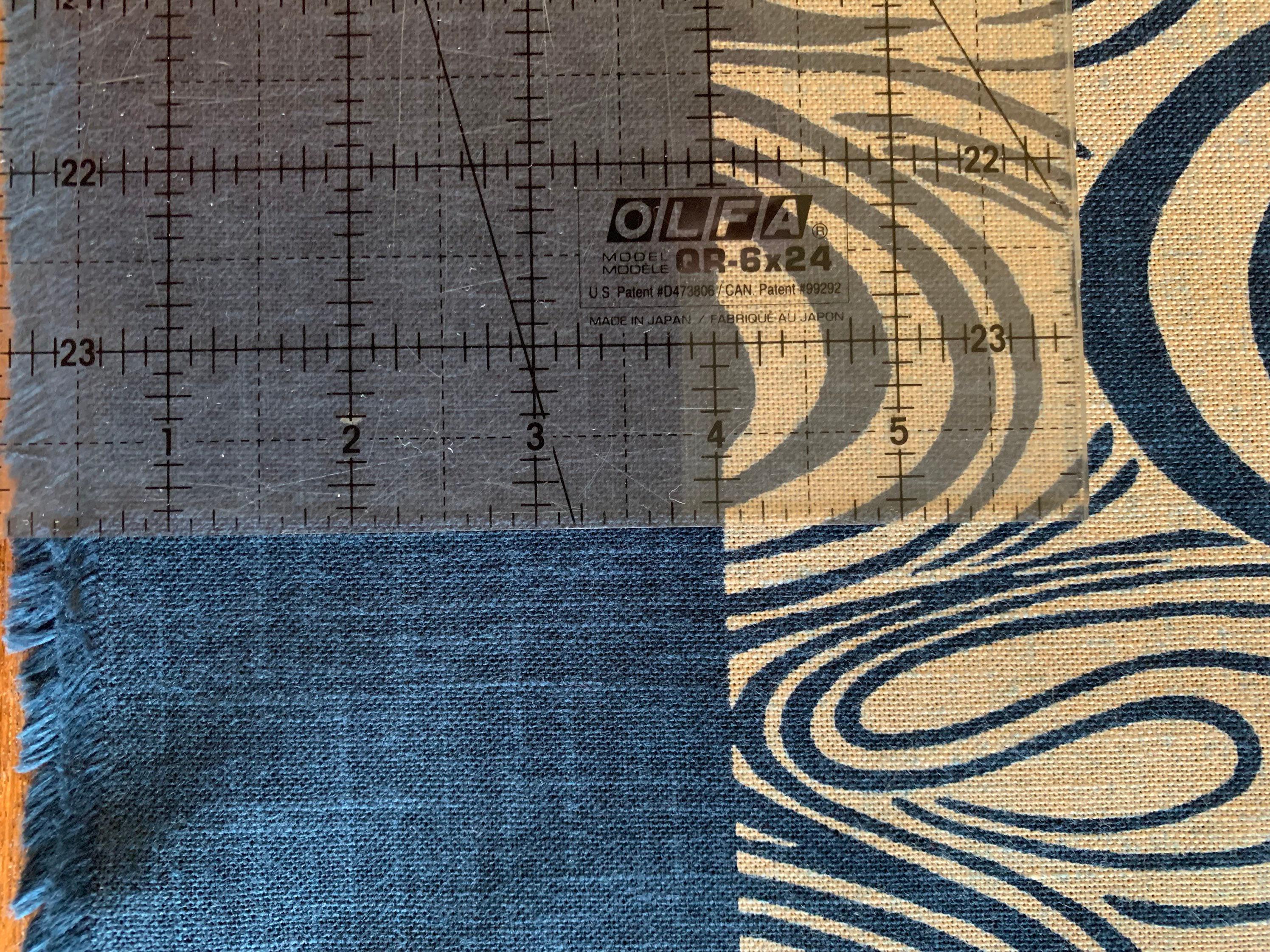 Kurenai - Hand Stenciled Waves and Swirls Cotton - Beige Navy Blue Indigo