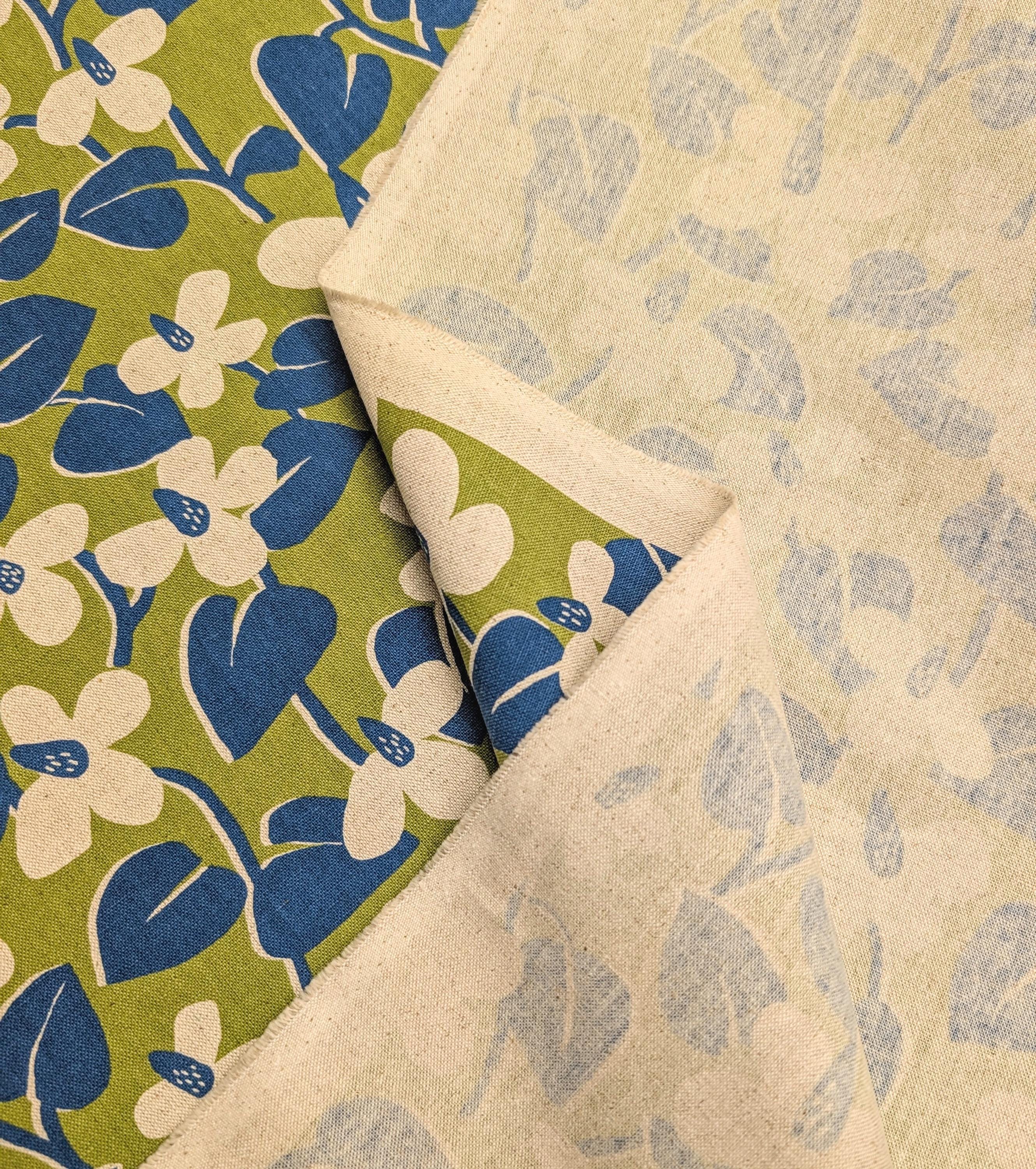 NEW Scandinavian Cone flowers Sevenberry Japanese cotton linen light canvas fabric 850431-1-5 green & blue
