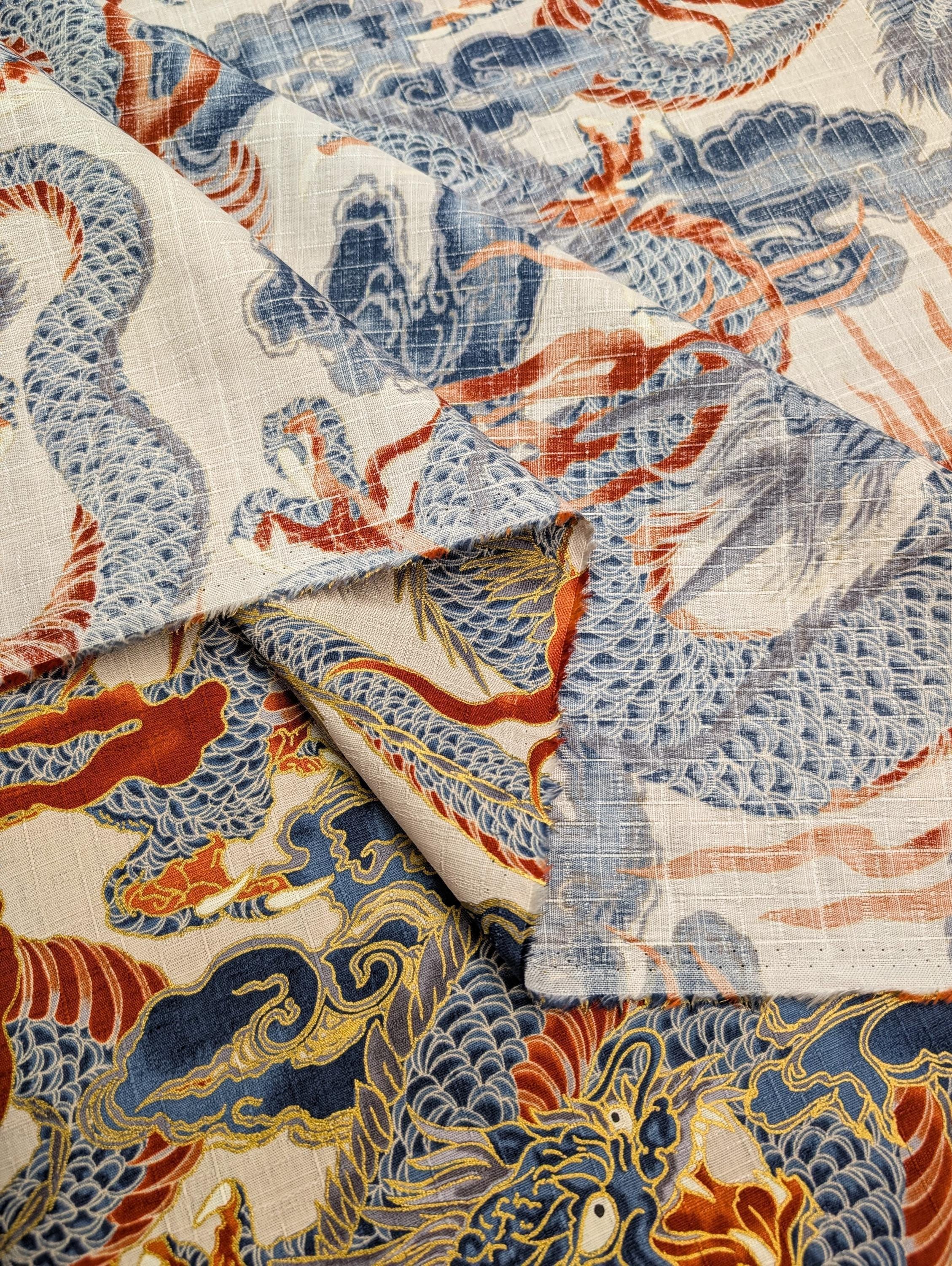 NEW Golden Dragons Hokkoh Japanese cotton dobby fabric 1025-100-1 B beige