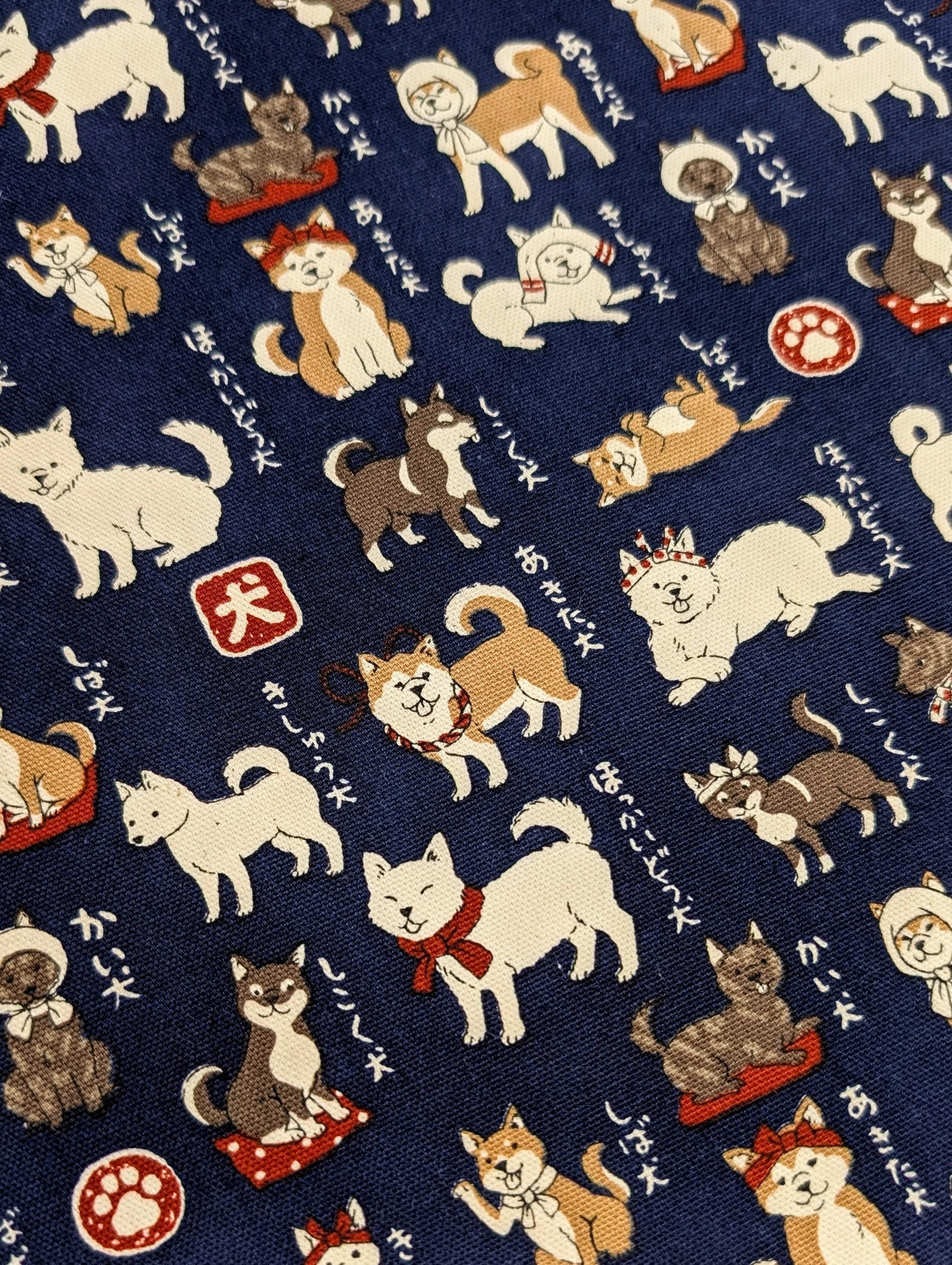 Kokka - Shiba Inu Trèfle Cotton Oxford - Navy