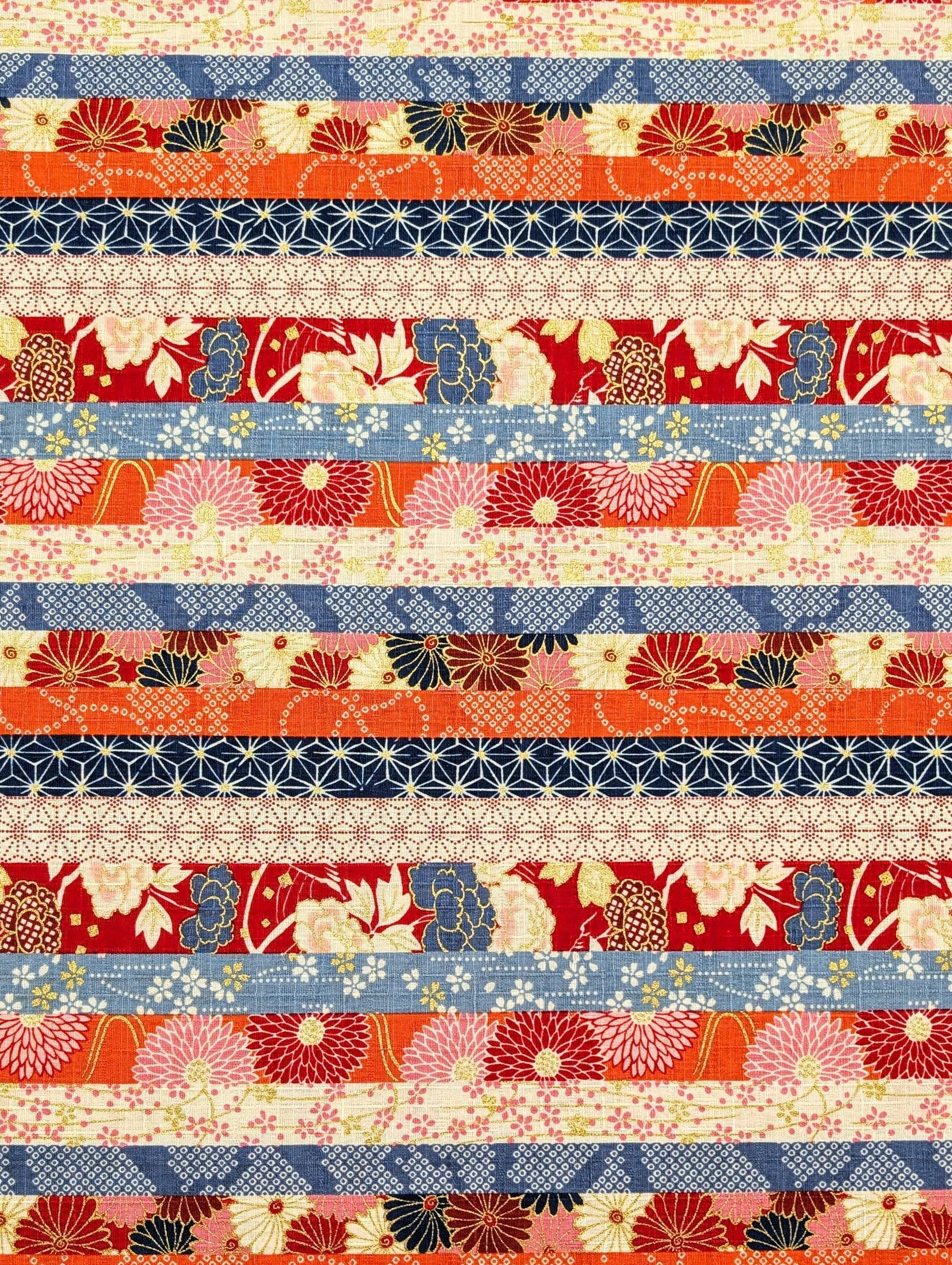 Hokkoh - Striped Flowers Cotton Dobby - Orange