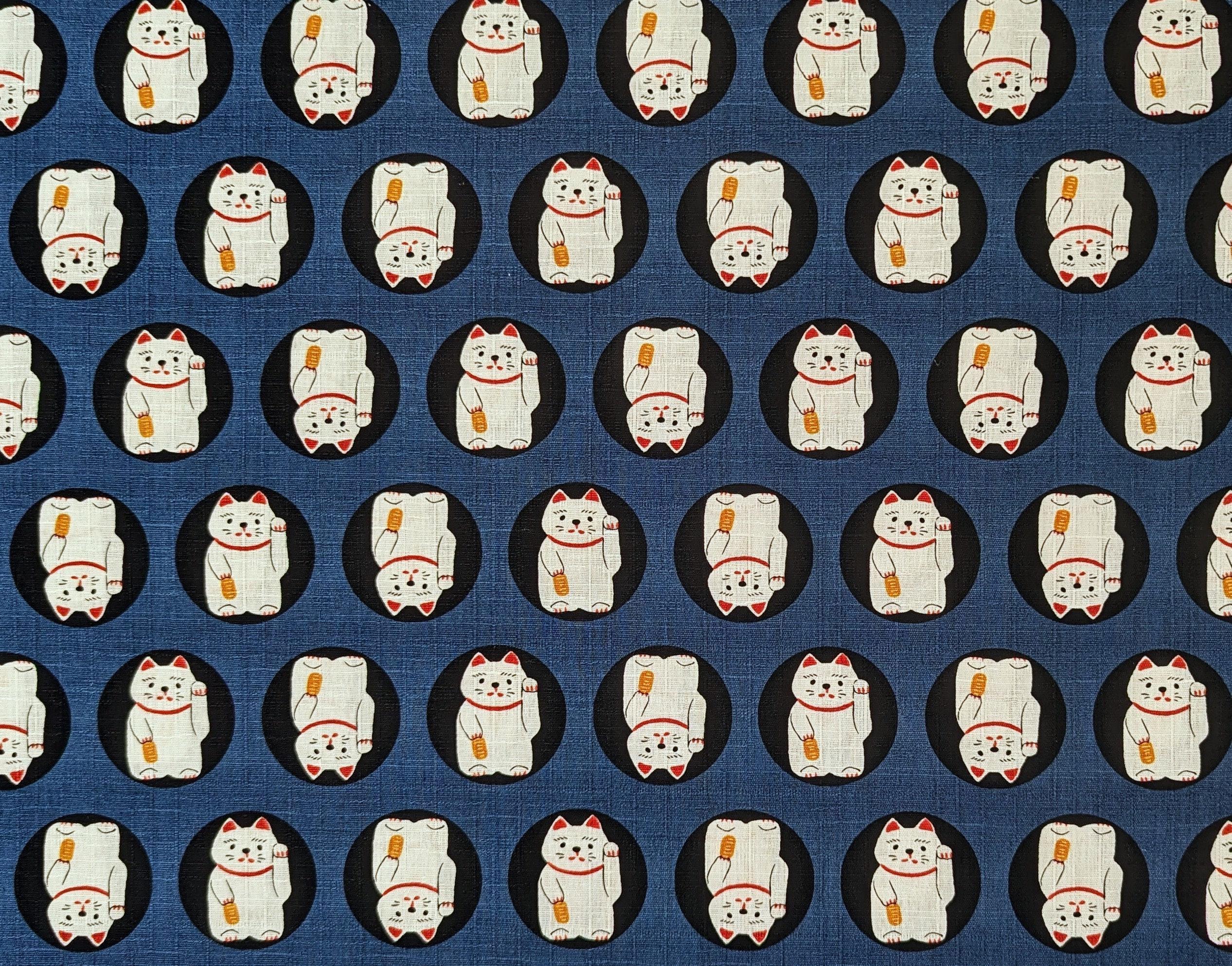 Hokkoh - Lucky Cats Cotton Dobby - Blue