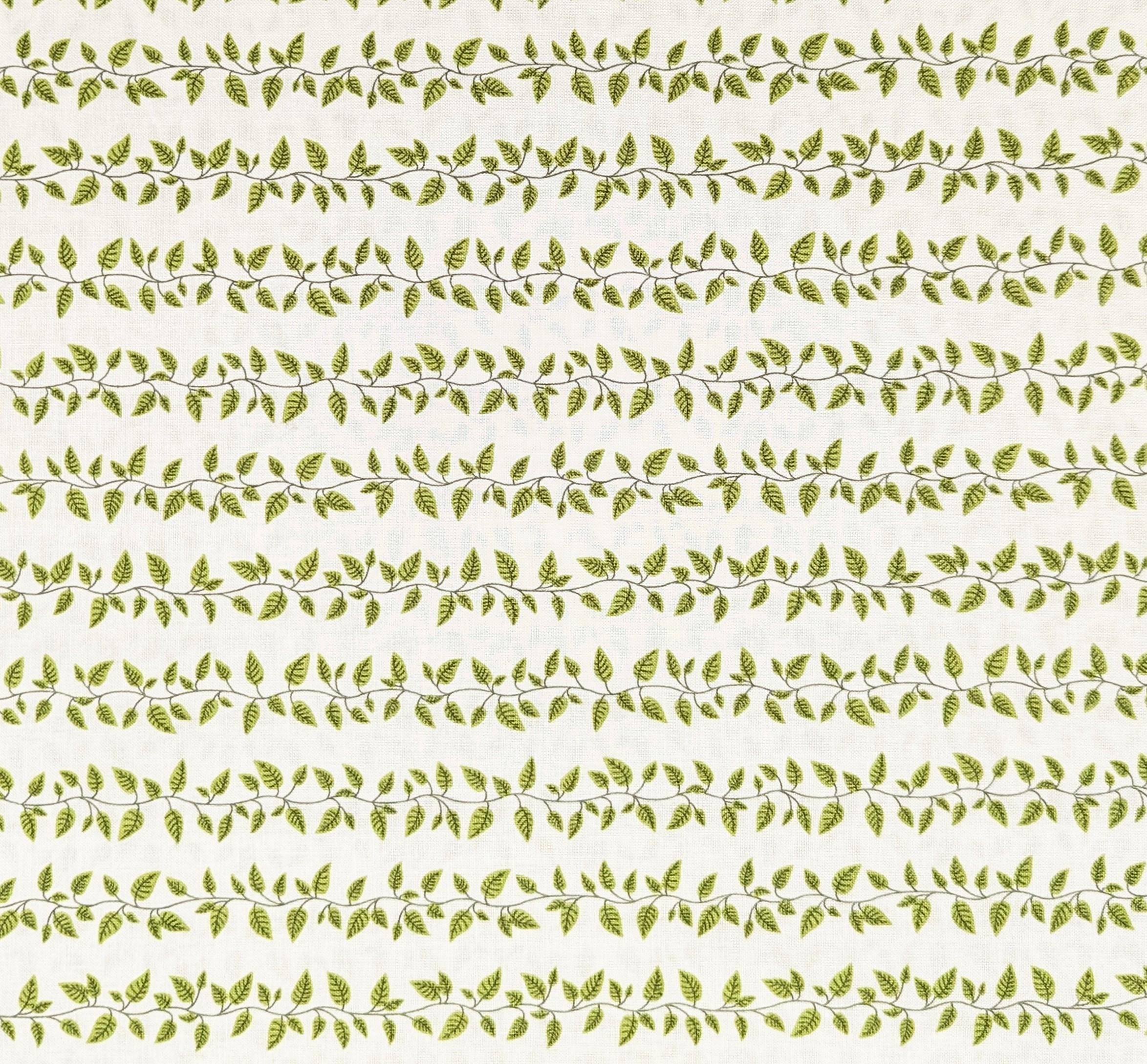 Cosmo - Vining Leaves Cotton Sheeting - White & Green
