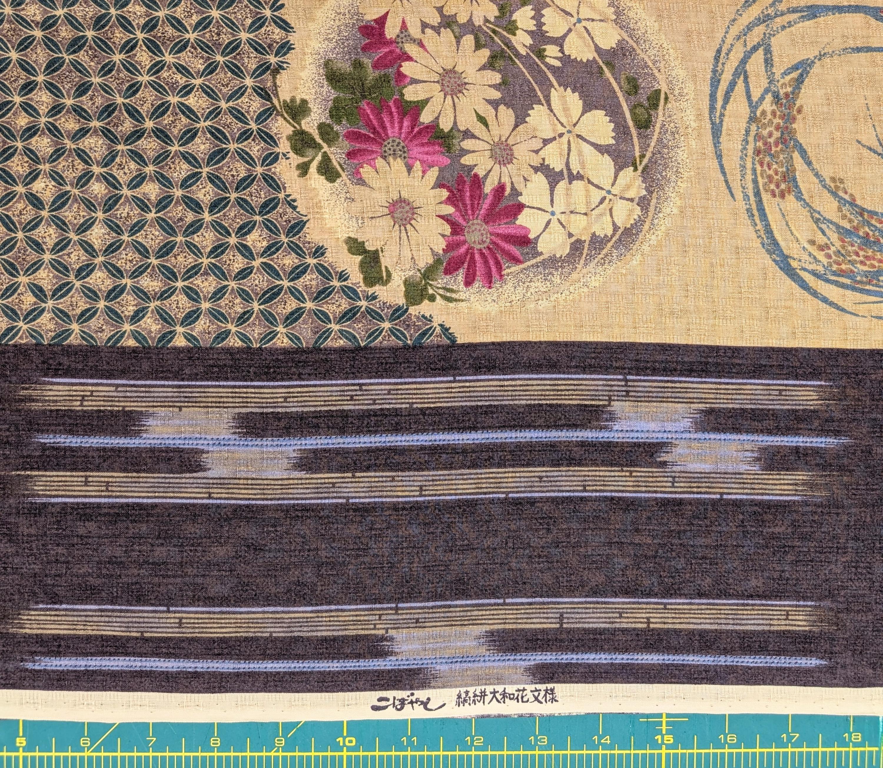 Wide Stripe Flower Circles Japanese Kobayashi dobby cotton fabric KTS-1594 E purple