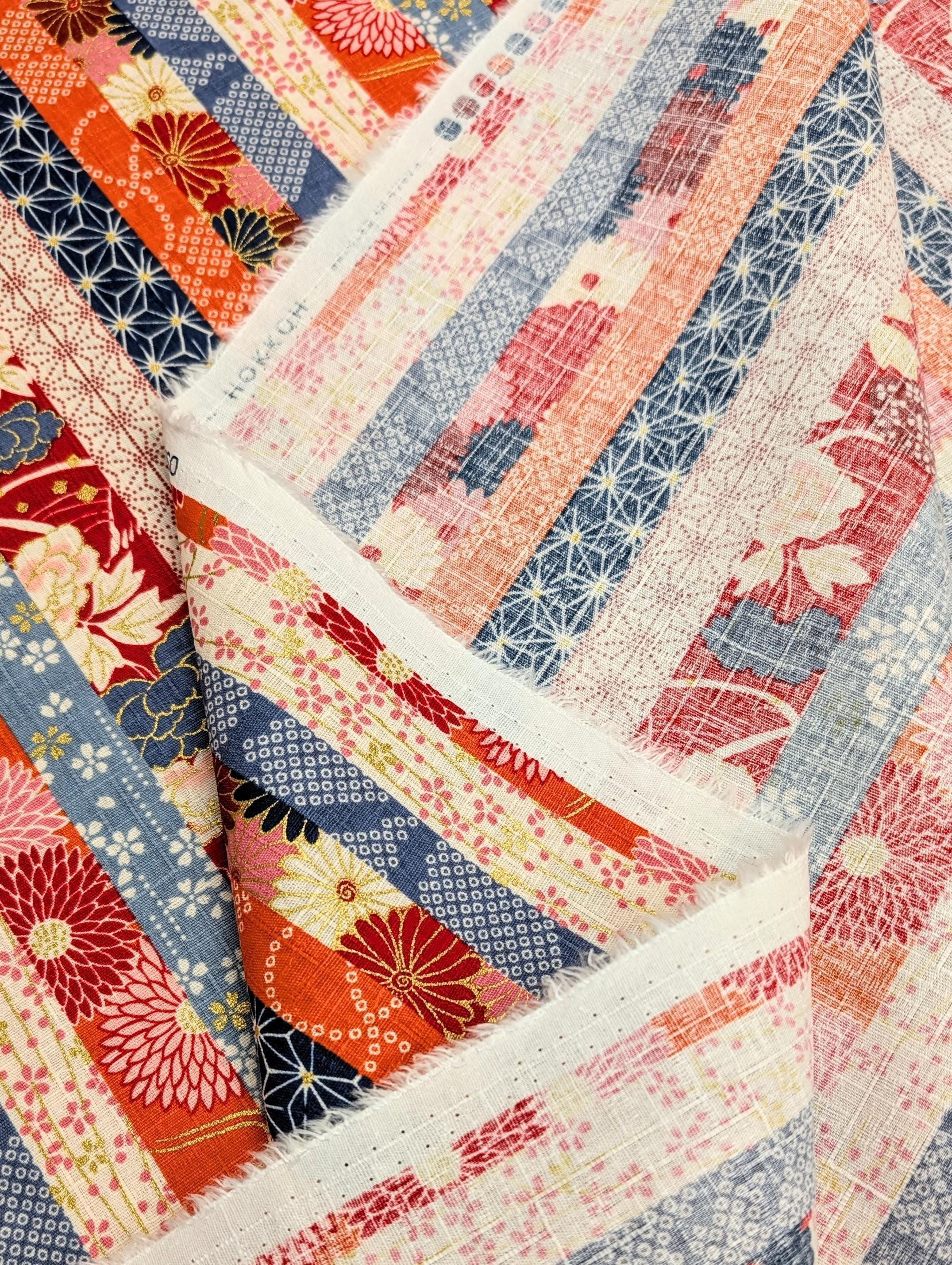 Hokkoh - Striped Flowers Cotton Dobby - Orange