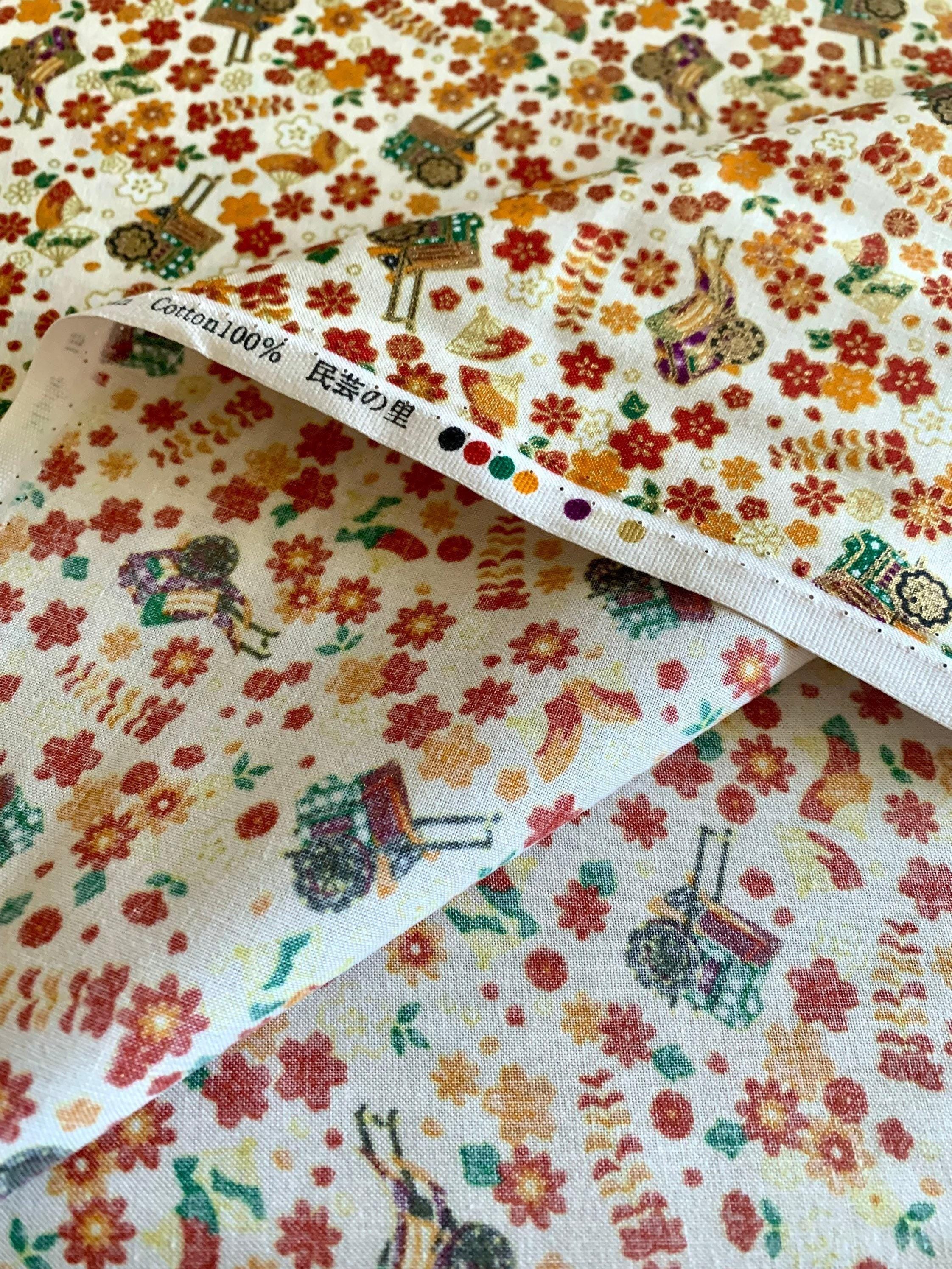Naka - Royal Carts and Blossoms Cotton Fabric - Cream Gold