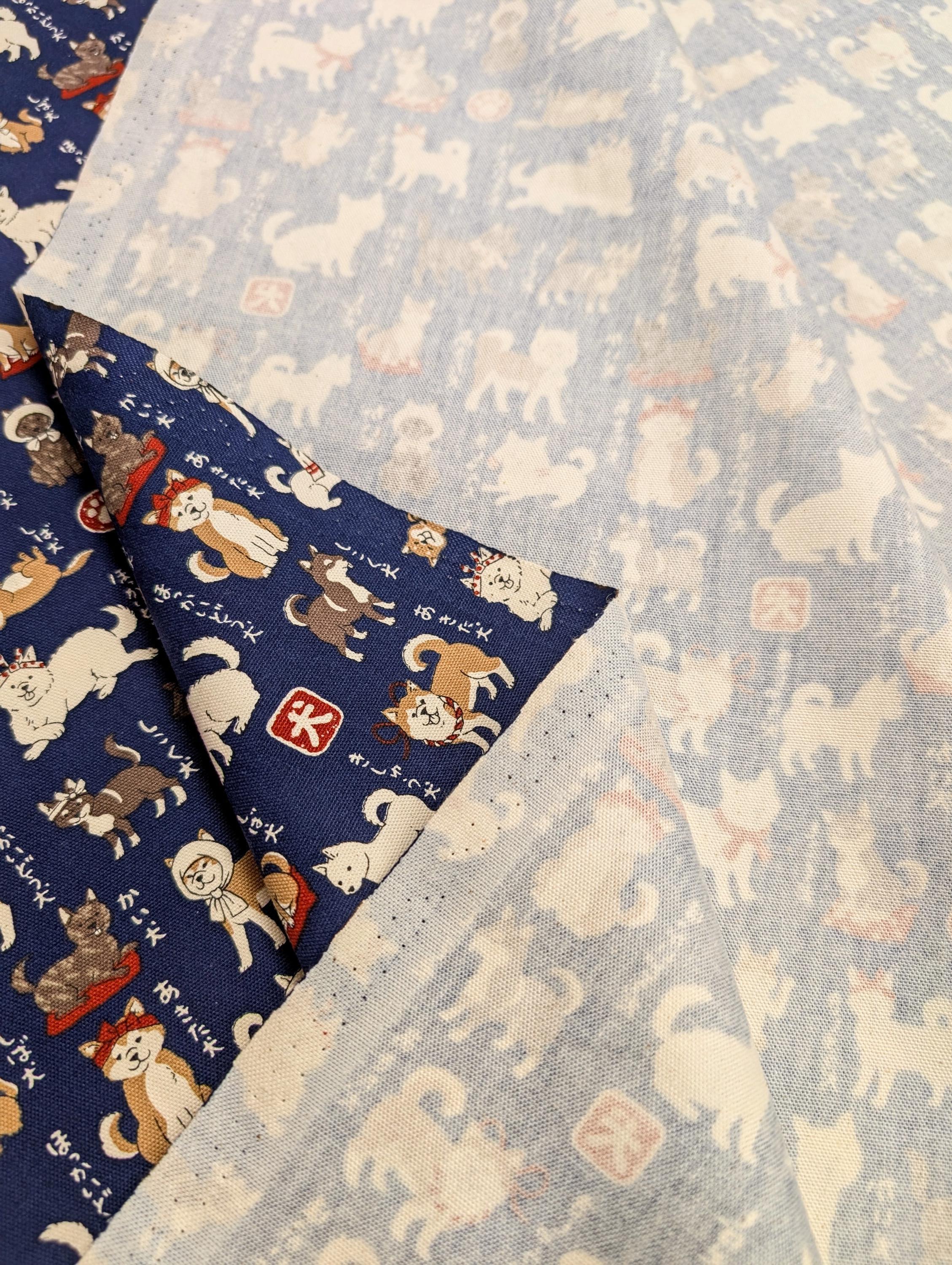 Kokka - Shiba Inu Trèfle Cotton Oxford - Navy